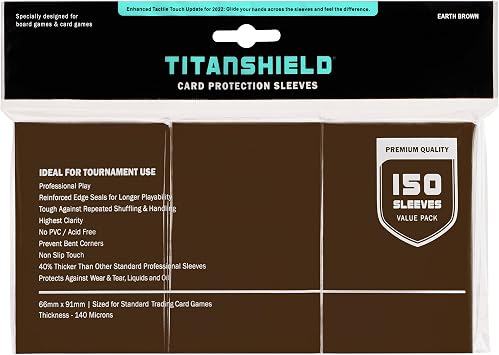 TitanShield Premium Card Sleeves | Compatible with Pokemon, One Piece, Lorcana, Flesh & Blood, Magic The Gathering MTG | 150 Sleeves - Standard 1, Earth Brown, Standard | 66x91mm