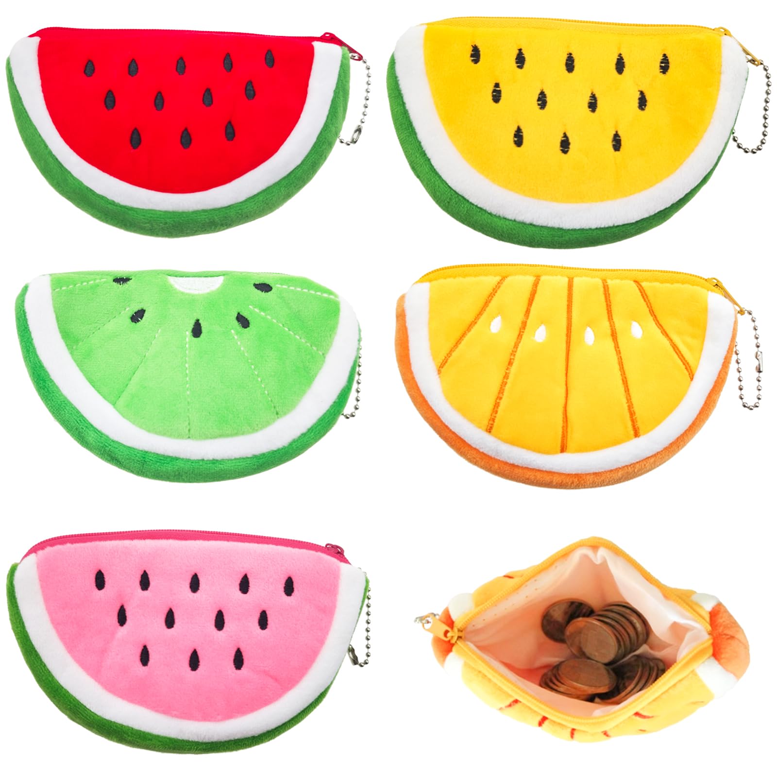 Capiant 5 Pack Small Coin Pouch with Keychain, Cute Watermelon Shape Zipper Purse for Change Keys Lipstick, Portable Travel Mini Bag, Funny Gift