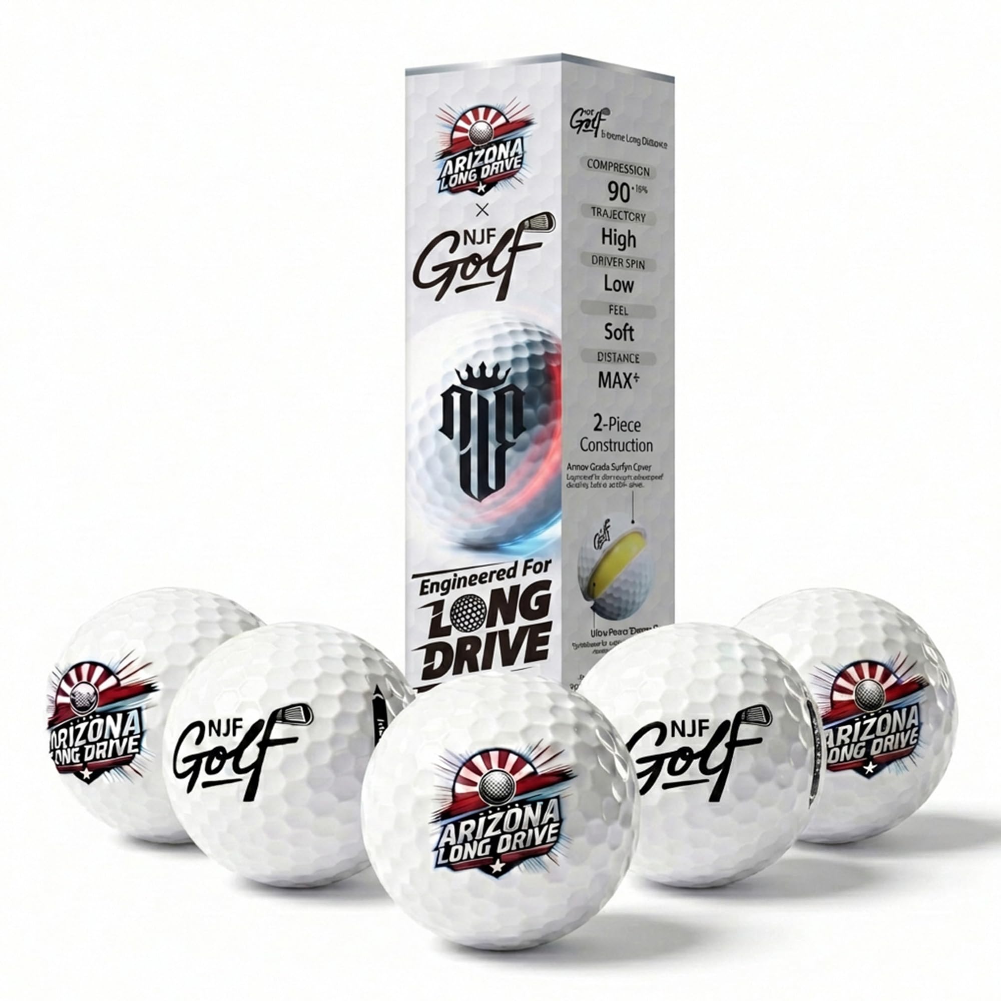 XLD Extreme Long Distance Golf Balls Soft Feel, 5 Pack 2-Piece Long Drive Low Spin Balls for Men and Women, Armor-Grade Surlyn Cover, Ultra-Power Core, High Launch 90 Compression