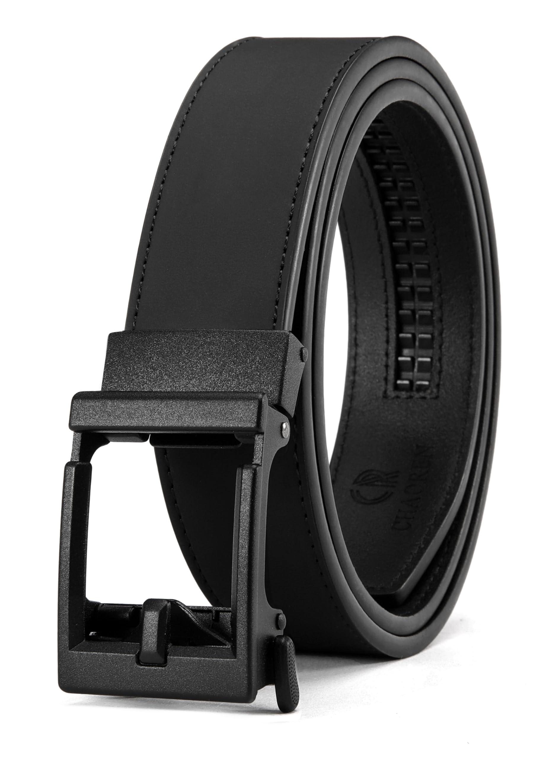 CHAOREN Ceintures en cuir pour homme – Ceinture habillée pour homme – 3,5 cm – Cliquet confortable – avec boucle automatique réglable, Carré noir givré - Noir, 36" to 42" Waist (Total length 125cm)