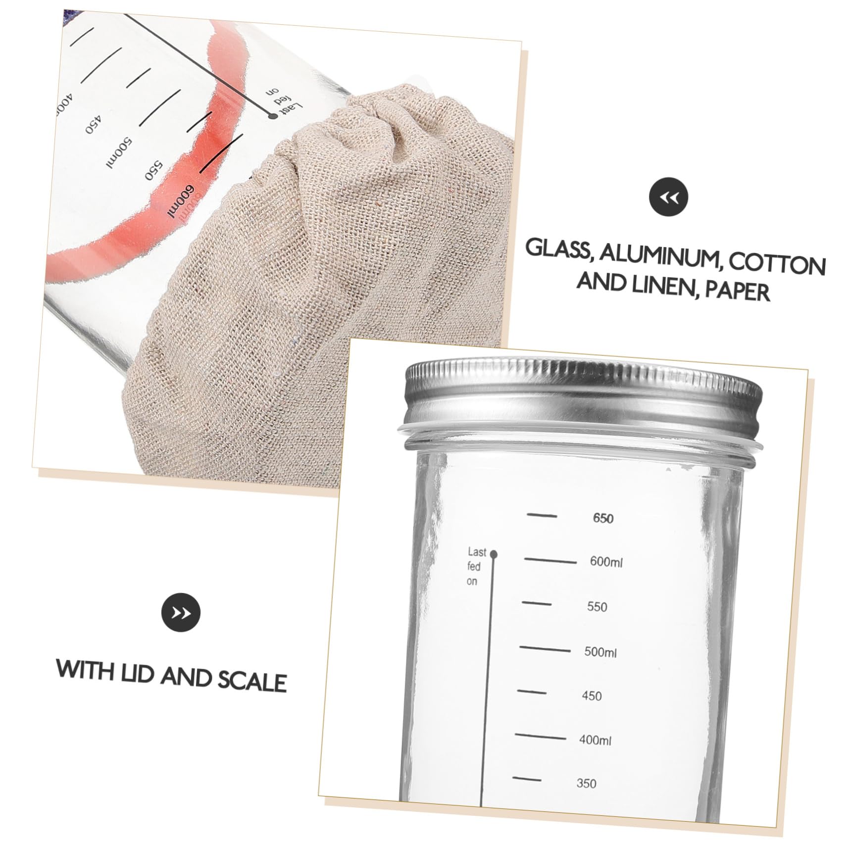 Barattolo per Conservare Freschi Ingredienti Coperchio in Alluminio da 730ml in Vetro per Fermentazione e Copertura in Cotone e Salse Fatte in Casa Durante la Cottura