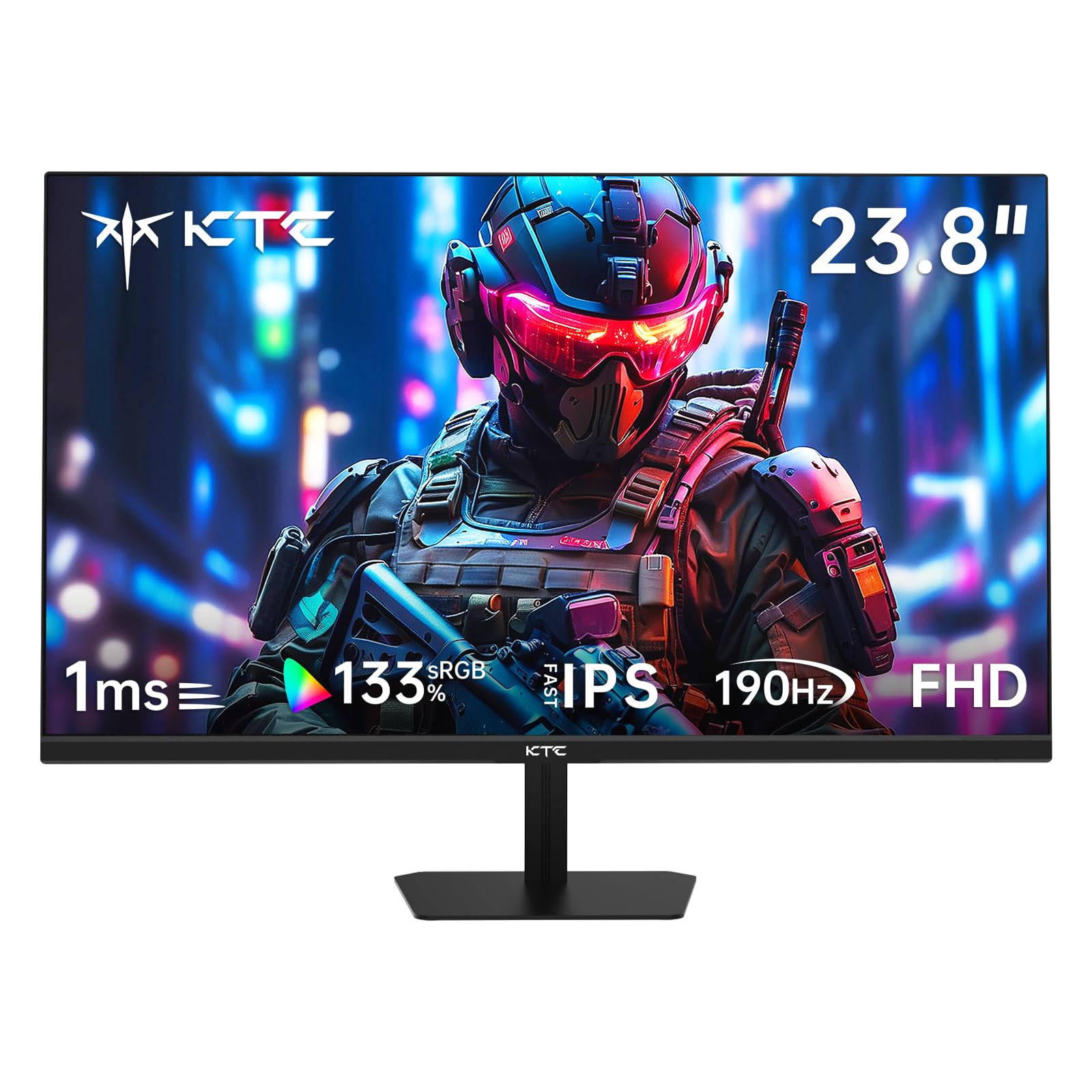 KTC Gaming Monitor 24 Pollici, Fast IPS, 190Hz, 1ms, 1080P FHD 1920x1080 Schermo PC, 133% sRGB, HDR10, Computer Monitor con FreeSync & G-sync, Eye Care, HDMI2.0, DP1.4, H24F8