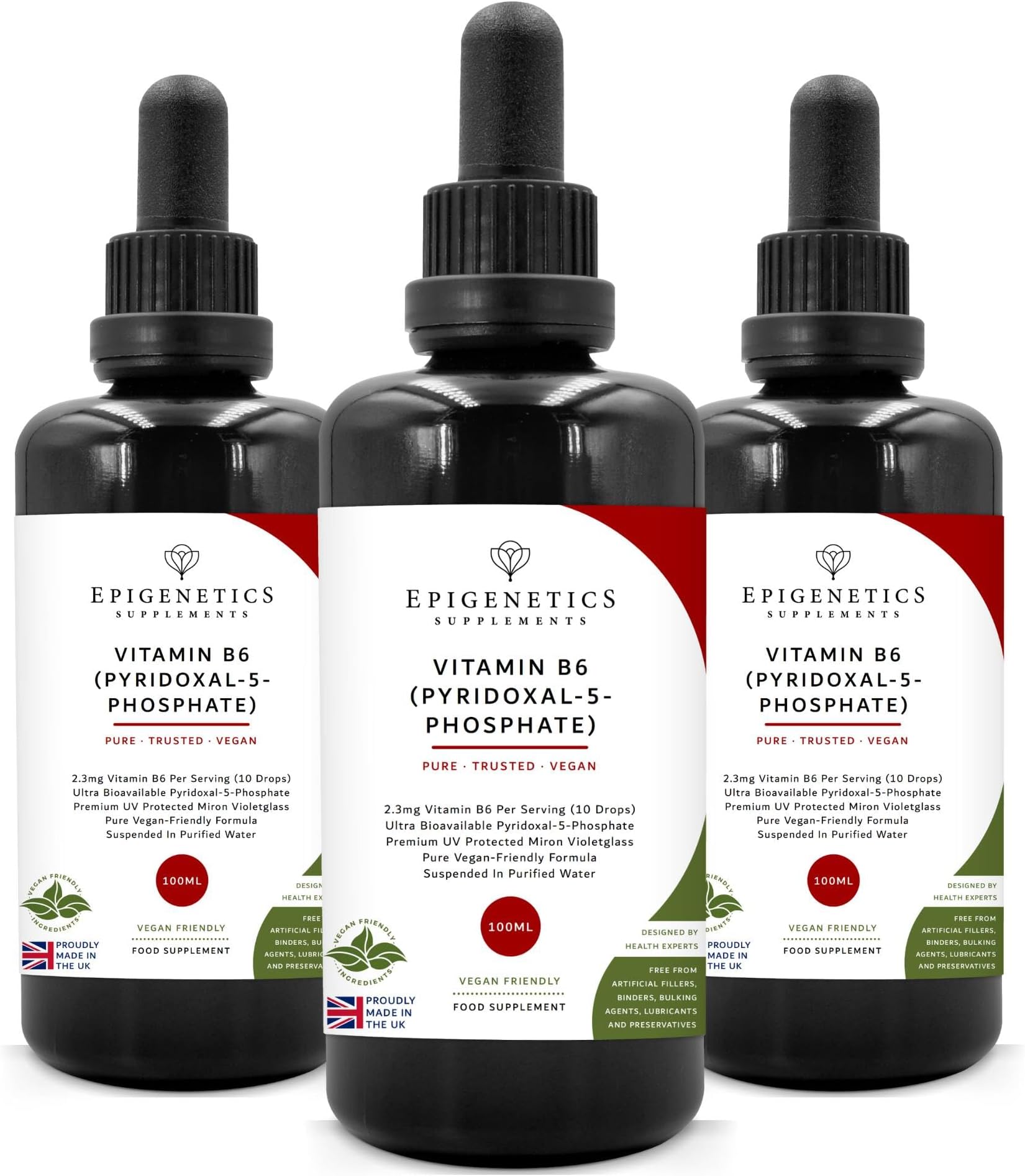 Vitamin B6 (P5P) Vitamins 300ml | 3X 100ml Bottle Pack| P5P Supplement Liquid Drops | 4 Months Supply, 133 Serving Per Bottle. High Strength Pyridoxal 5 Phosphate 2300mcg | UK Made & Vegan