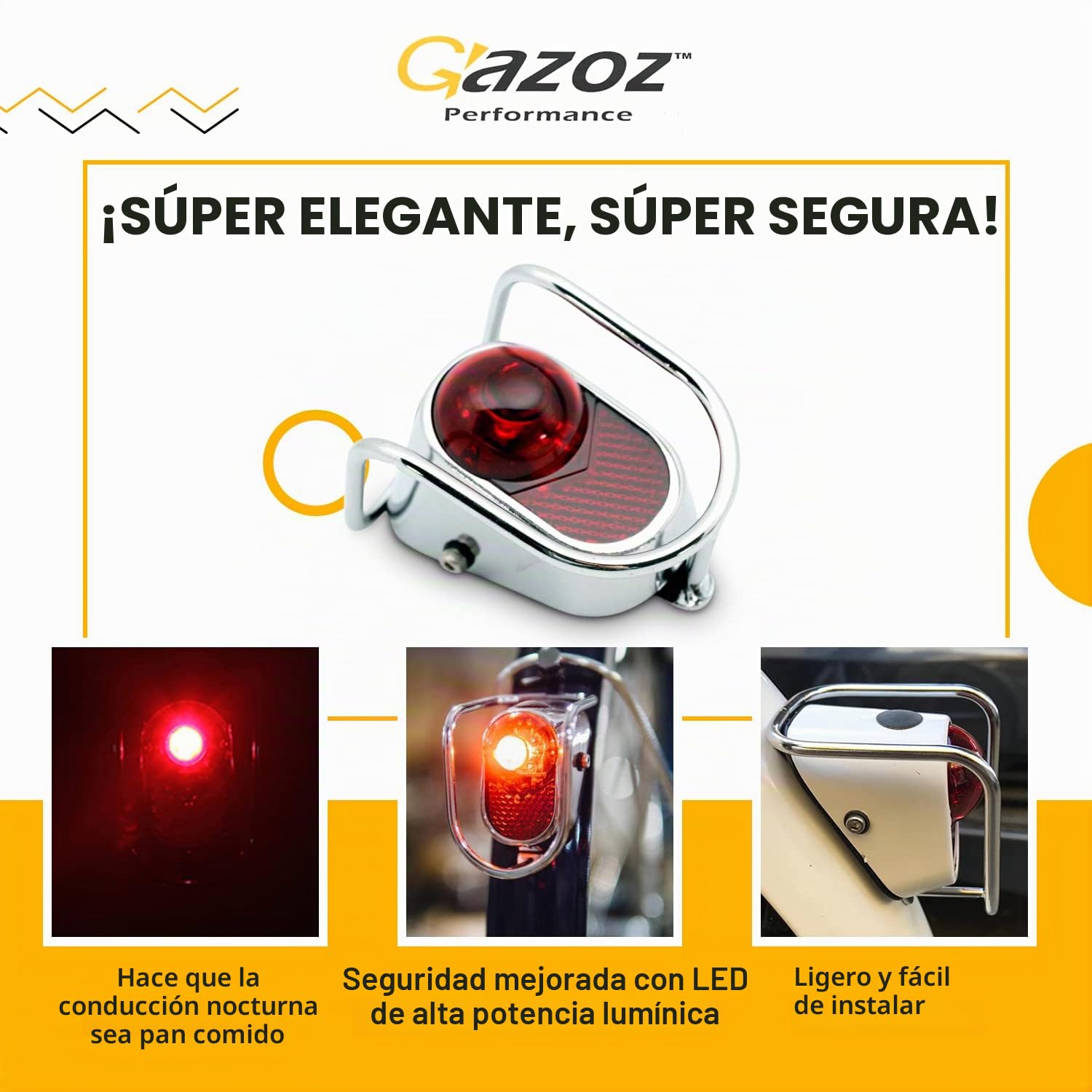 Accesorios para Bicicleta – Luces traseras LED traseras – Cromo Old School Vintage Classic Tour con Pilas (LM-002)
