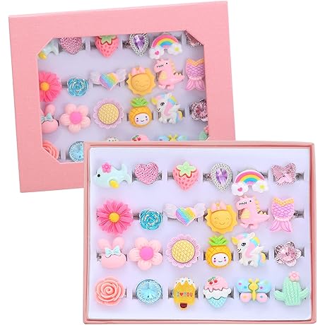 Rings for Toddler Girls - 24 Pcs Adjustable Pretend Play and Dress...
