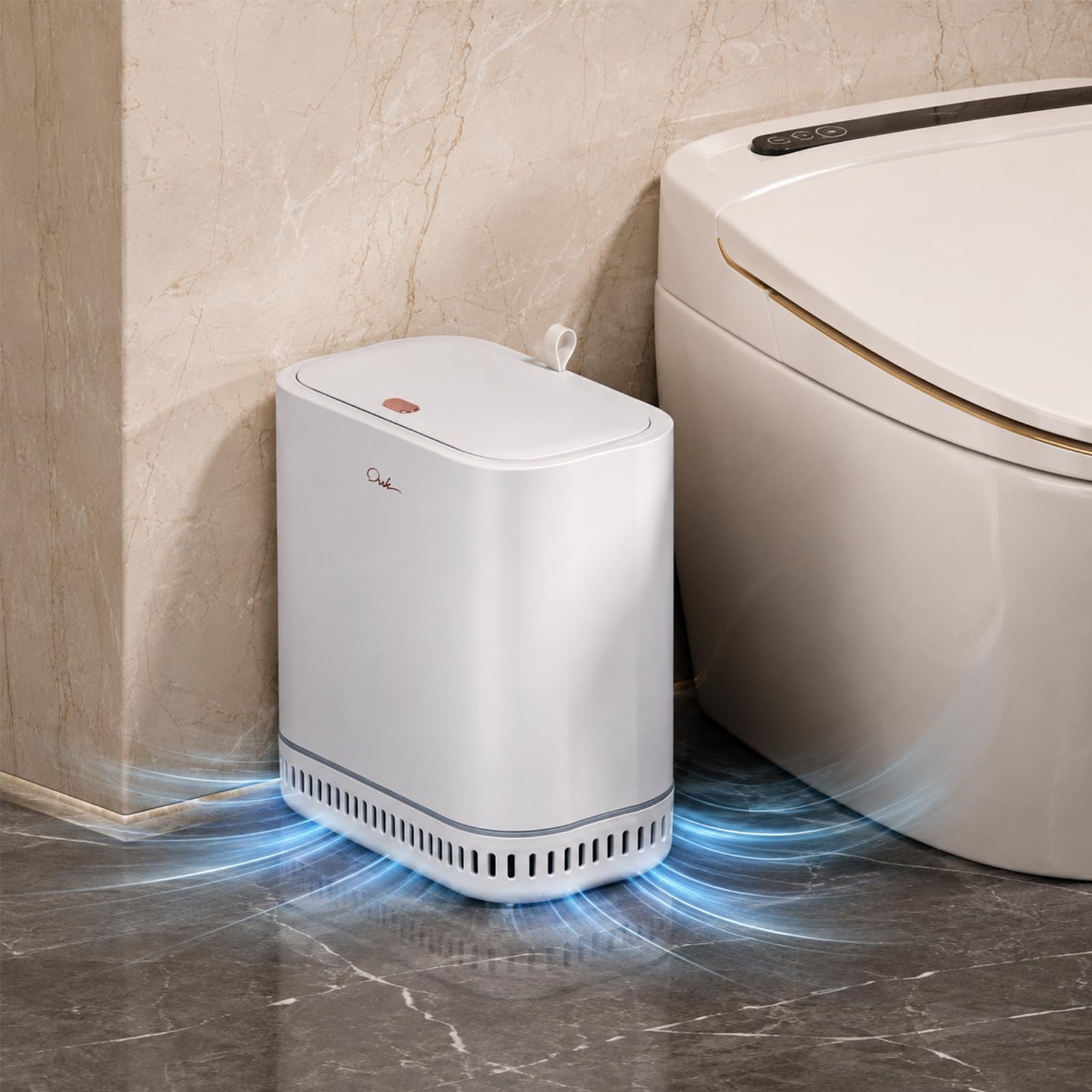 10L Bathroom Bin with Lid, White Nappy Bin, Press on Small Trash Bin