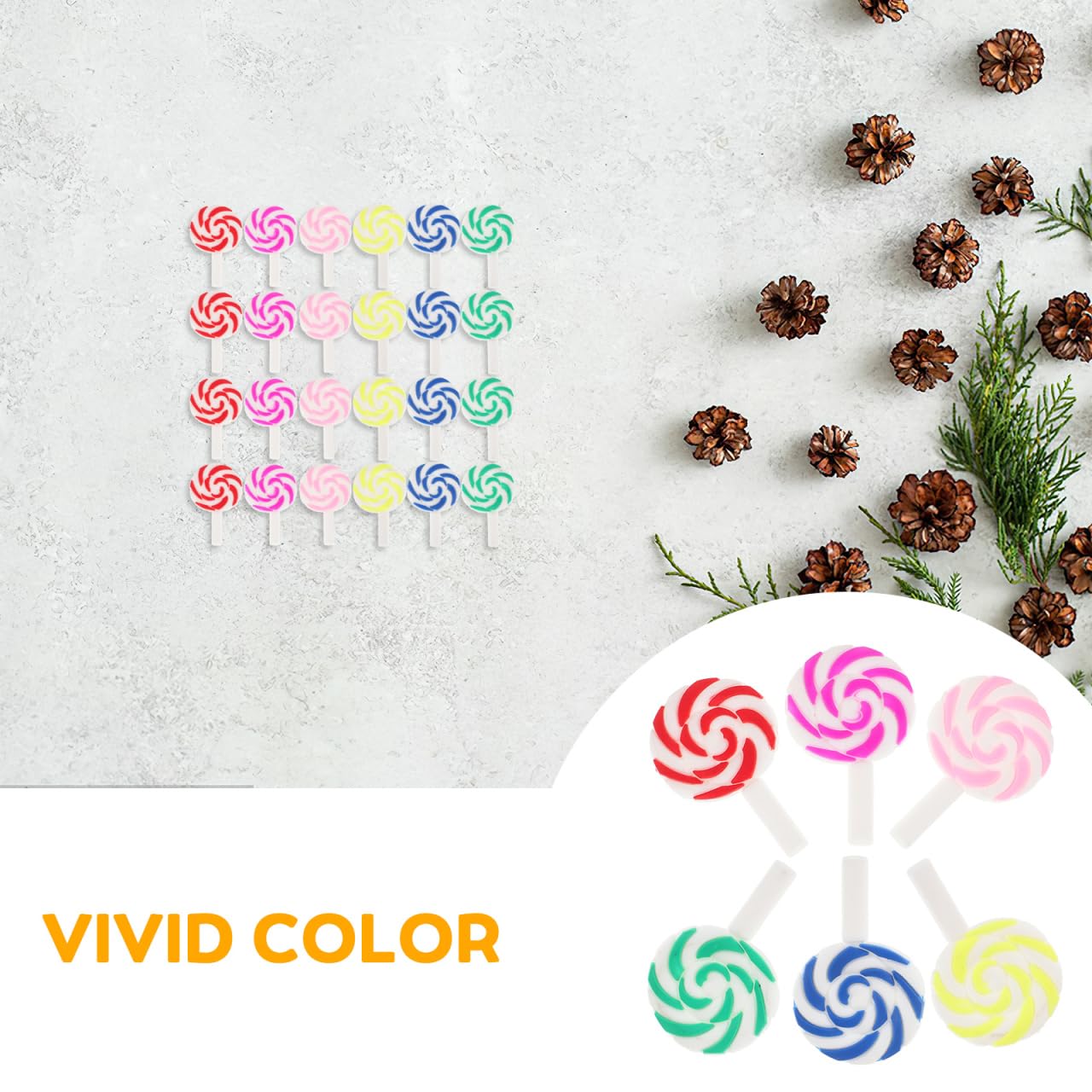 ULTNICE 36Pcs Lollipop Prop Clay Candy Embellishment Rainbow Swirl
