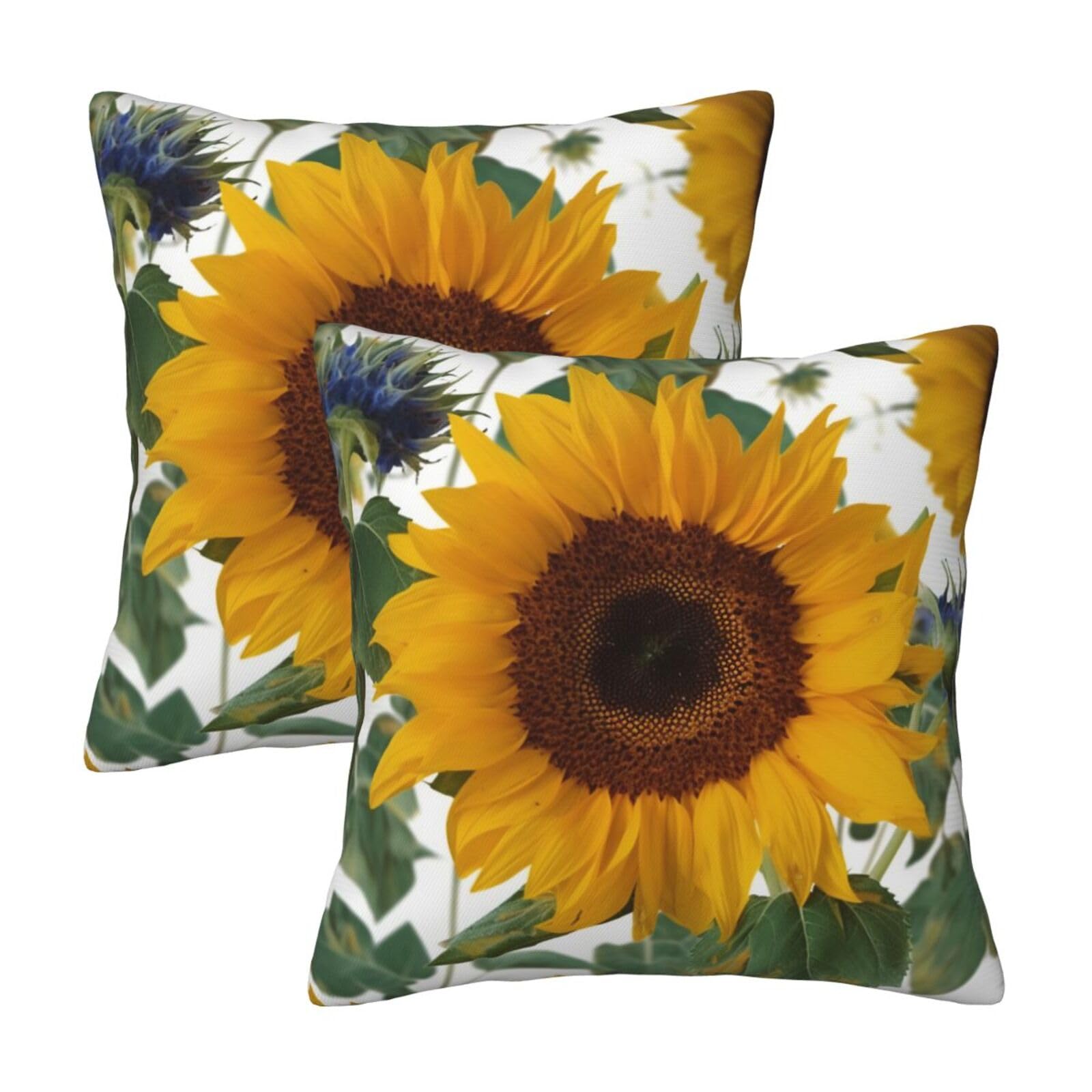 Sunflower Throw Pillow Cases 2 Pack Square Pillowcases Soft Pillow Protectors for Couch Livingroom Sofa Bed Office Car,45x45 CM
