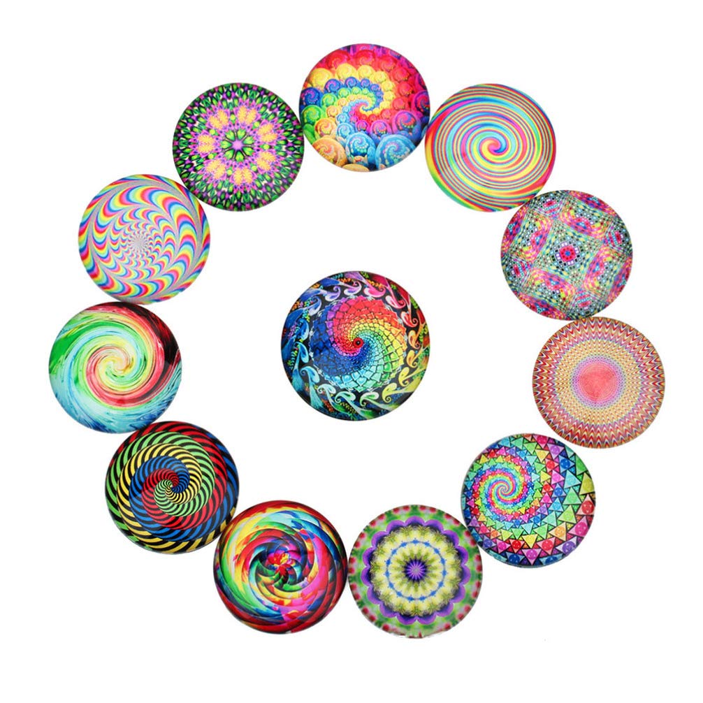 HEALLILY Hand Decor Dome Glass Patch 1 Bag 20Pcs Color Spiral Ethnic Pattern Gems Glass Sticker Patches Ethnic Style Jewelry Making Decor Tiles (25mm) Glass Gems-image-38