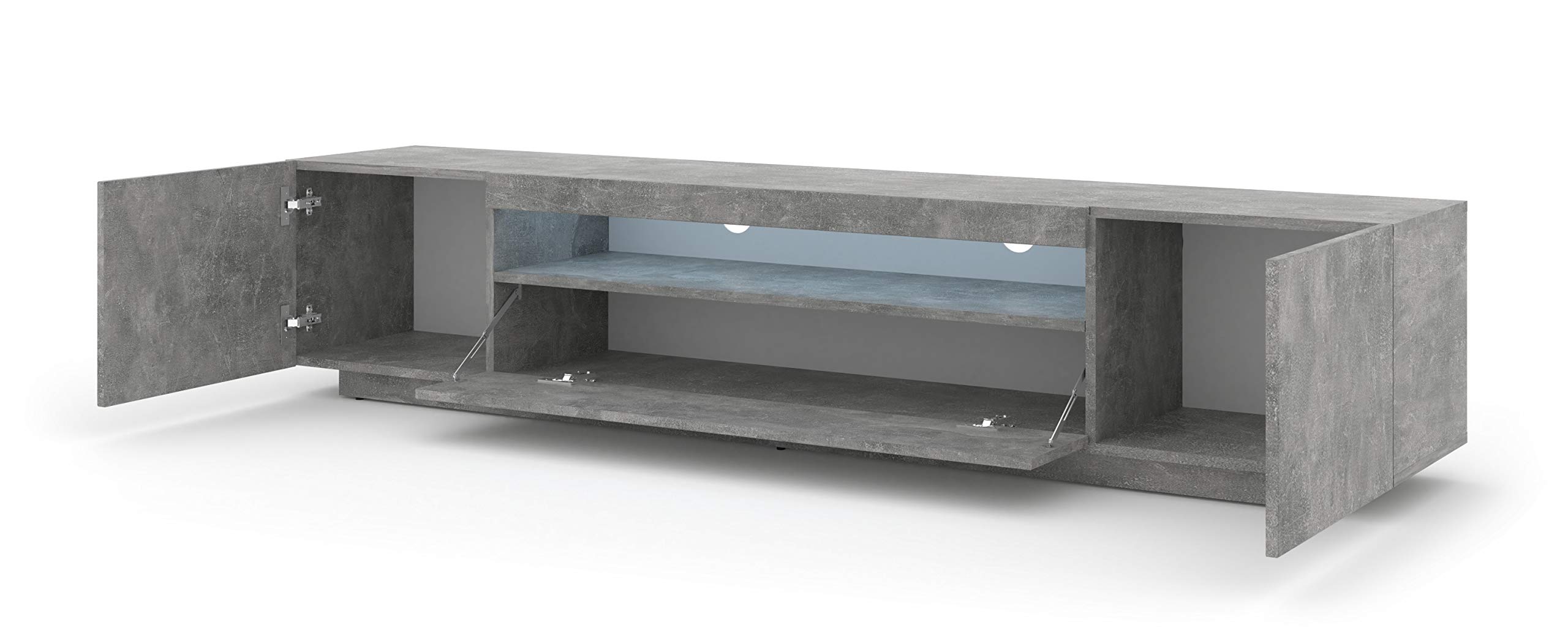 BIM Furniture Lowboard TV 200 cm - Universell Sideboard mit Laminierten Fronten und LED, Hängend oder stehend - Fernsehschrank HiFi Schrank fürs Wohnzimmer Beton