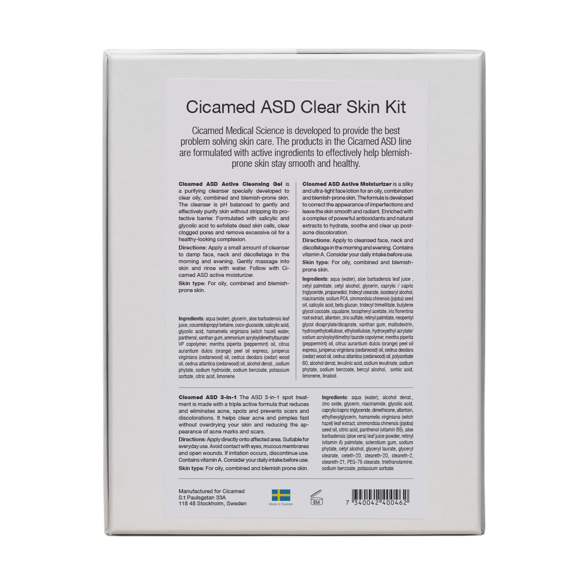 Cicamed ASD kit – Cleansing Gel, Moisturizer & 3-in-1 Spot Treatment with Salicylic Acid – Oily & Combination Skin – Reduces Pimples, Scars & Redness
