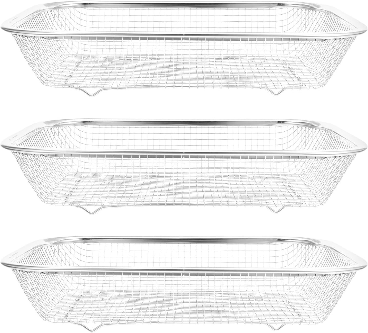 Sink Colander Basket Set Vegetable and Fruit Drainer Stainless Steel 3pcs Large Capacity Rectangle Mesh Strainer Rapid Water Filtration for Kitchen Food Prep