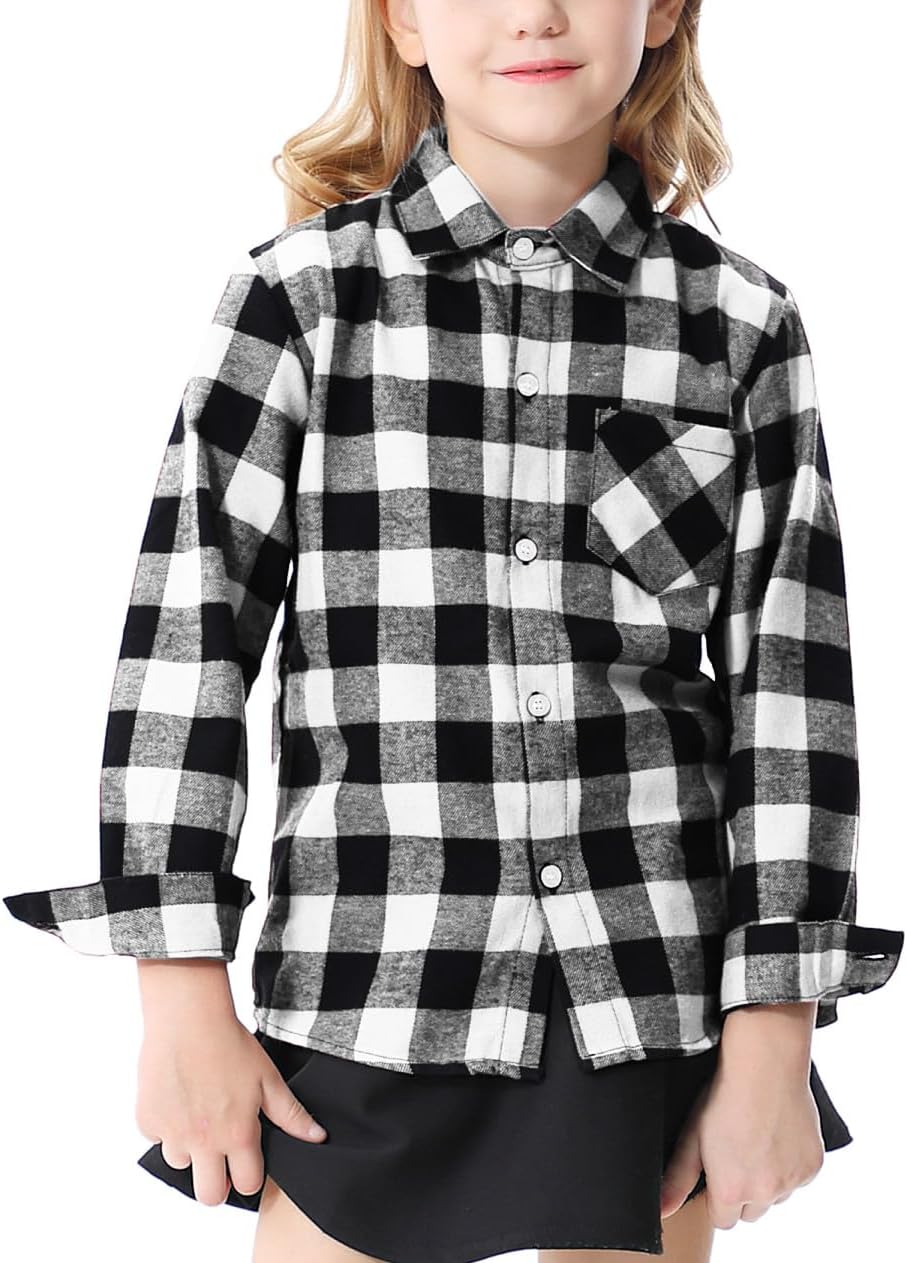 SANGTREE Women and Girls Long Sleeve Flannel Casual Button Down Plaid Shirt
