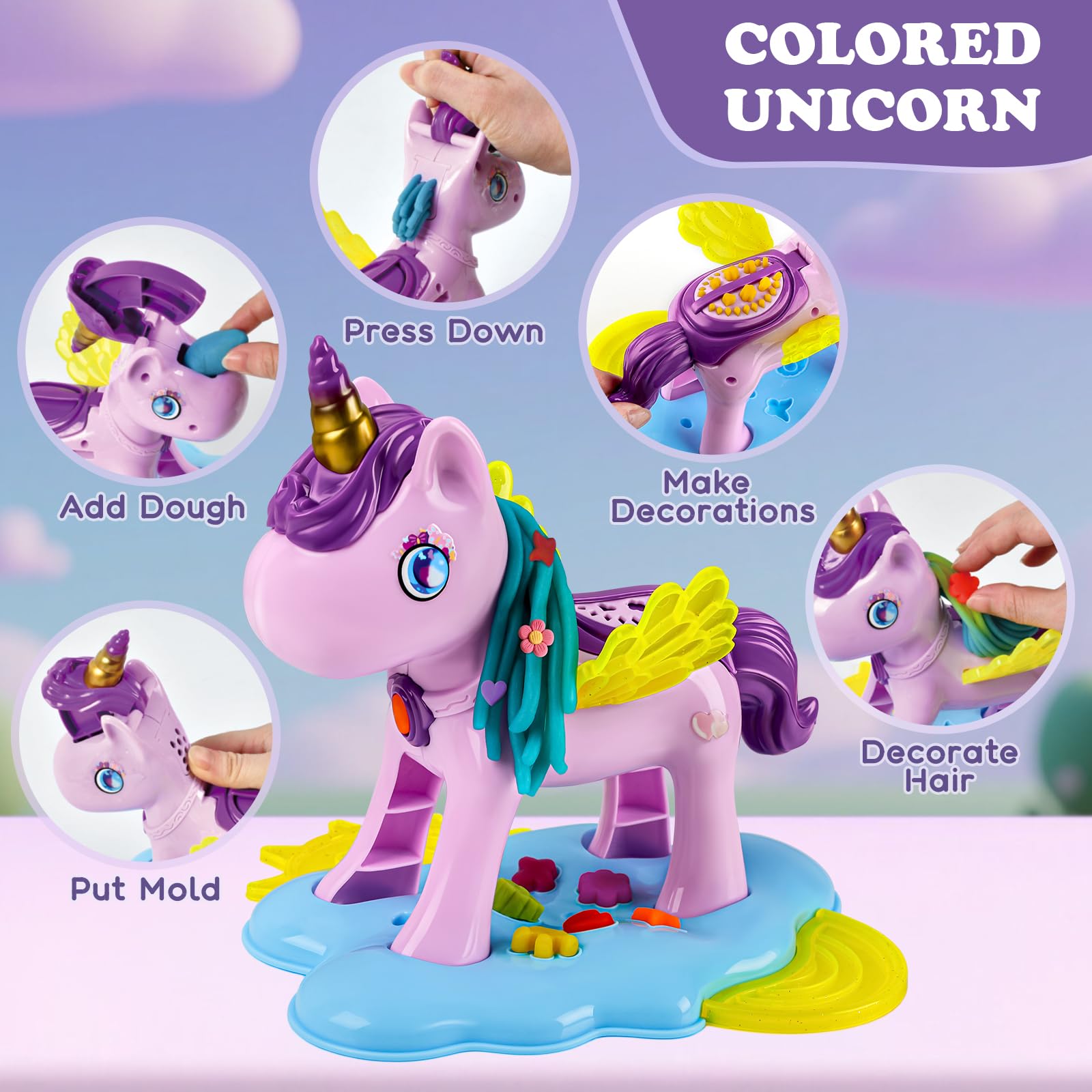 Aprilwolf 60 PCS 3 in 1 Dough Sets for Kids Ages 3-4-8, Dough Tools Kit, Unicorn, Ice Cream Playset, Hamburger Maker Machine, Kitchen Creations Food Play Toys Boys Girls