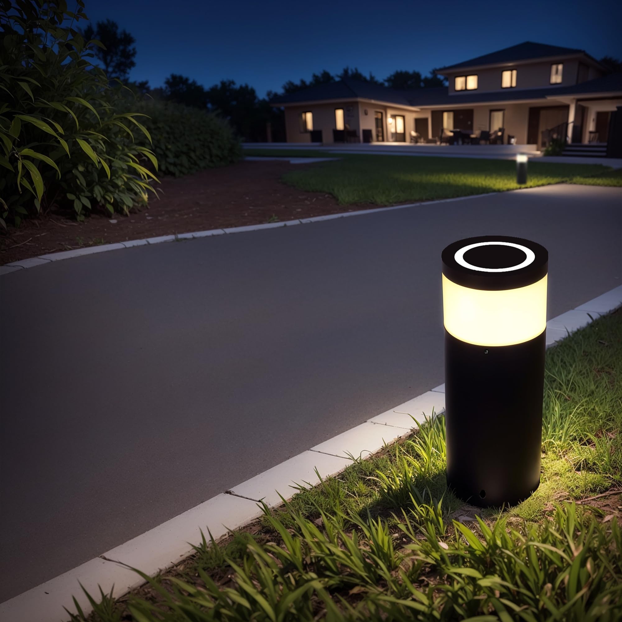 JNR 4 Pack Edelstahl Wegeleuchten Außen mit Erdspieß 230V, Schwarz 4 Pack | IP65 Wasserdicht, Höhe 290 mm 5w 3000k warmweiß COB LED, Wegleuchte, Gartenbeleuchtung, Gartenlampen, Gartenleuchten