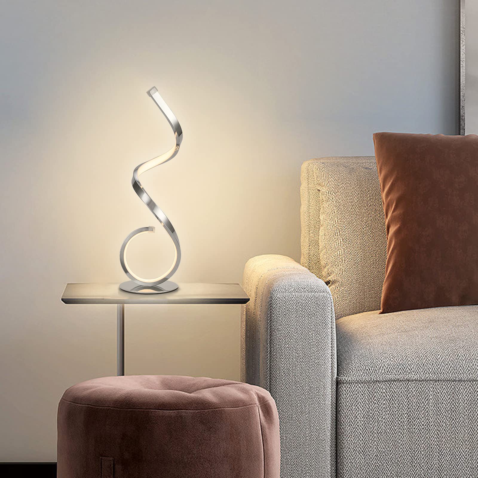 Lampada da tavolo a LED con design a spirale 22W, dimmerabile al tocco, lampada da scrivania, moderna lampada da comodino, bianco caldo bianco freddo 3 modalità di colore, 10 livelli di
