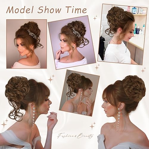 Miniatura 5 de Vigorous 2 piezas de cabello desordenado con coleteros de cabello rizado, ondulado y desordenado, sintético para mujeres, postizo para uso diario