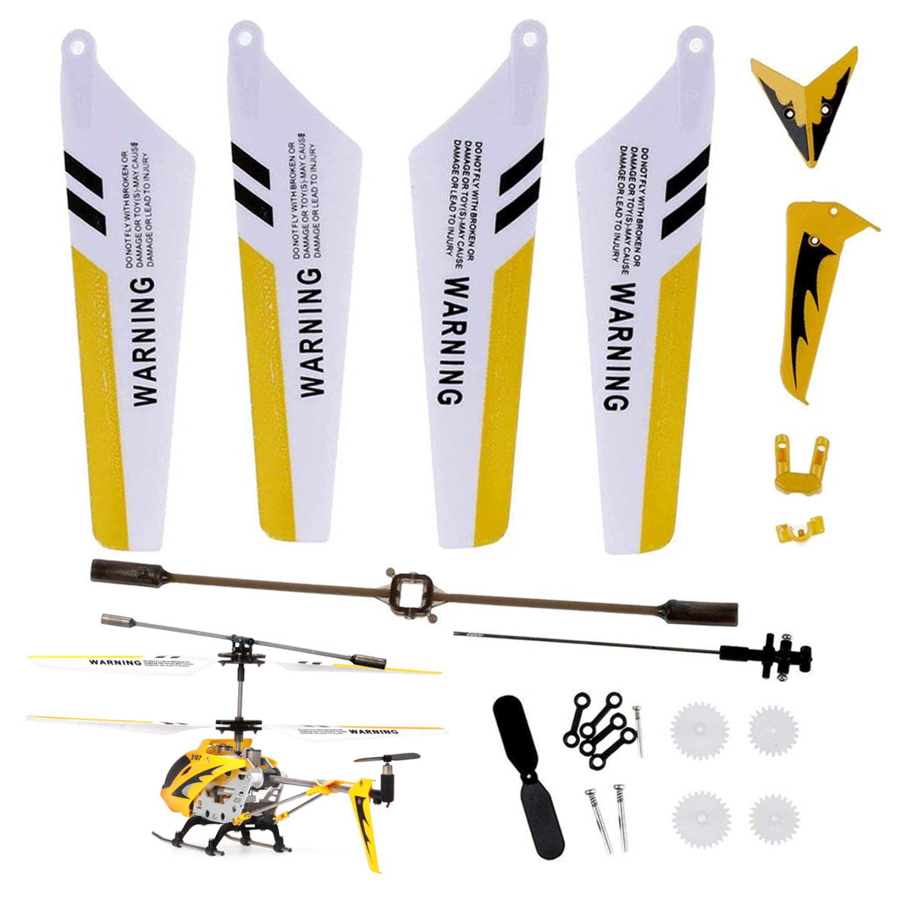 Odoukey RC Helicopter Parts RC Helicopter Replacement Part 1 Set DIY Yellow Stylish Toy Parts Main Shaft Tail Decoration Propeller Balance Bar Screwdriver set