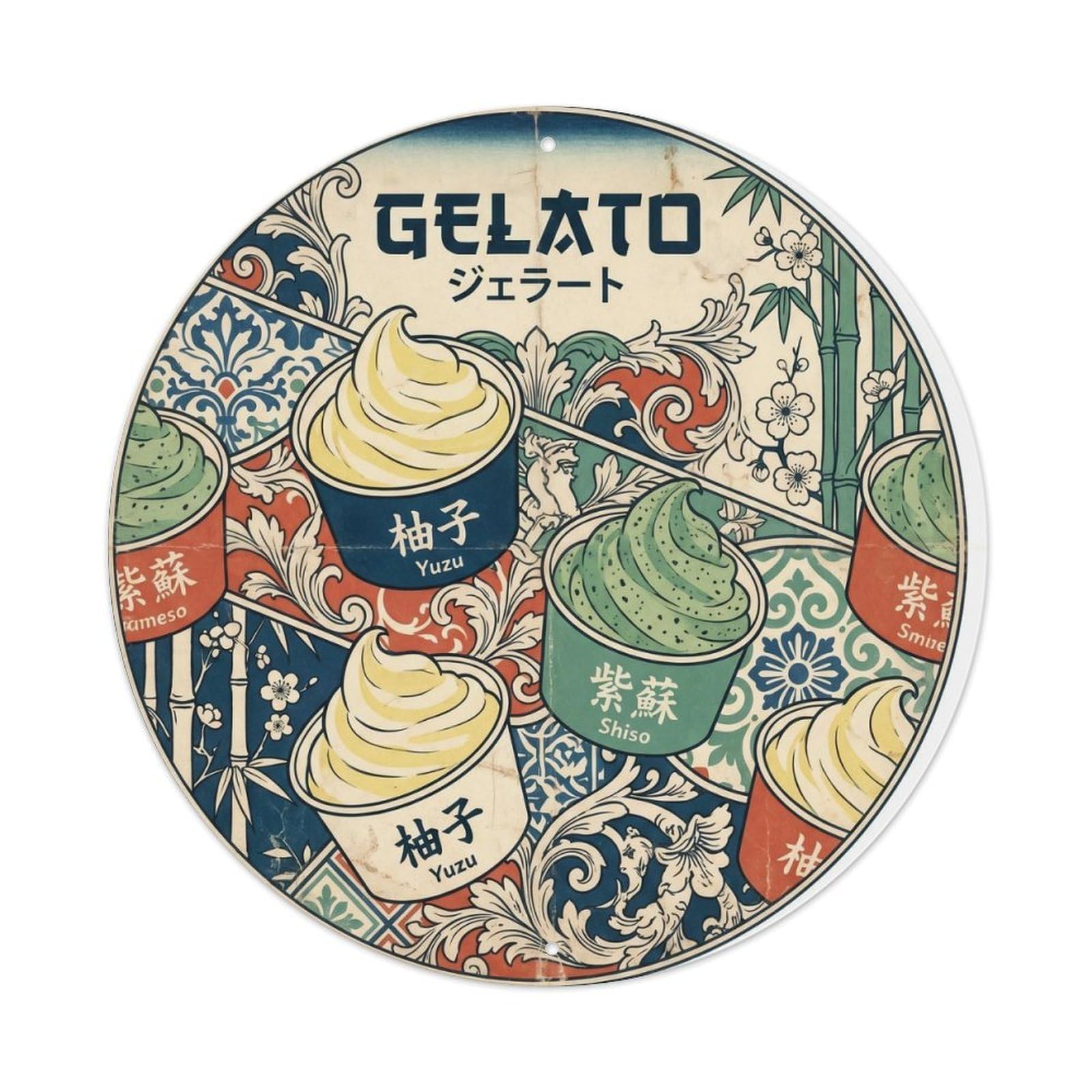 Gelato Creamery Woodblock Dessert Culture Metal Tin Sign