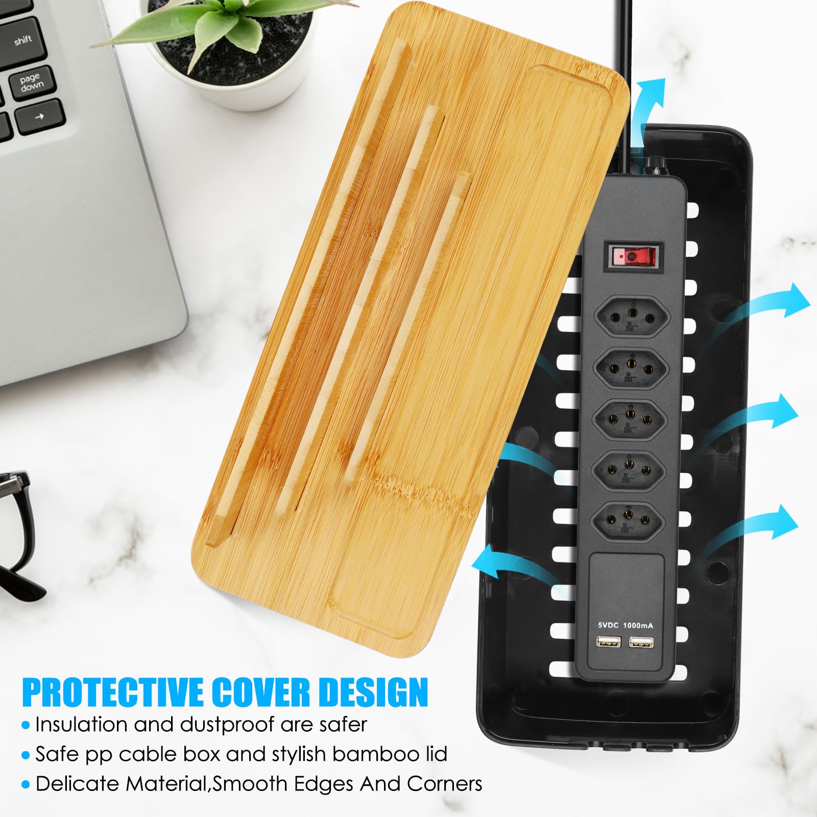 CRROEL Cable Tidy Box,Cable Management Box with Dual-Purpose Lid for Phones/Tablets/Smartwatches/Book - Image 4