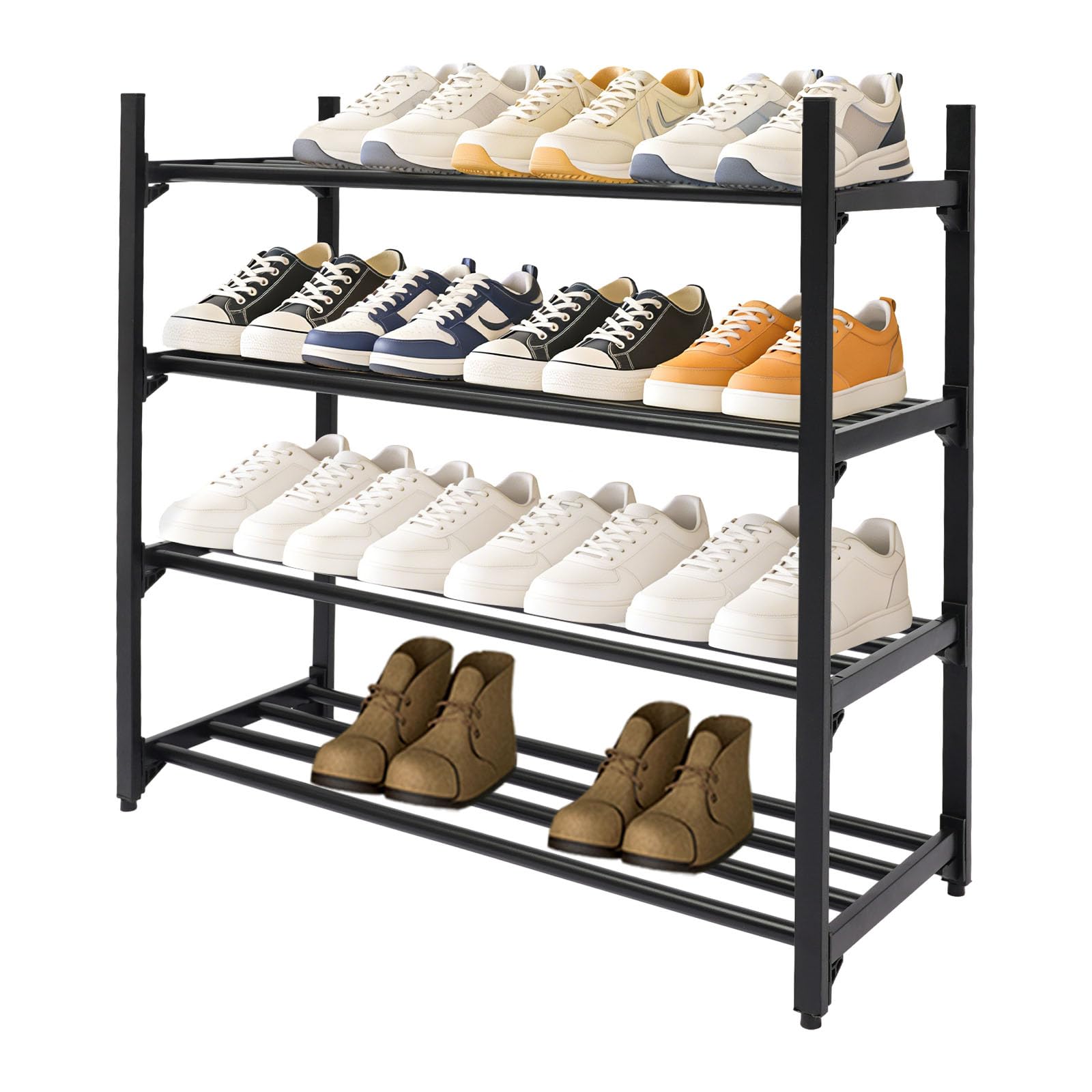 Zapatero de 66 x 24 x 63 cm, organizador de zapatos extensible, para uso en entradas, armarios, salones, garajes, dormitorios (negro)