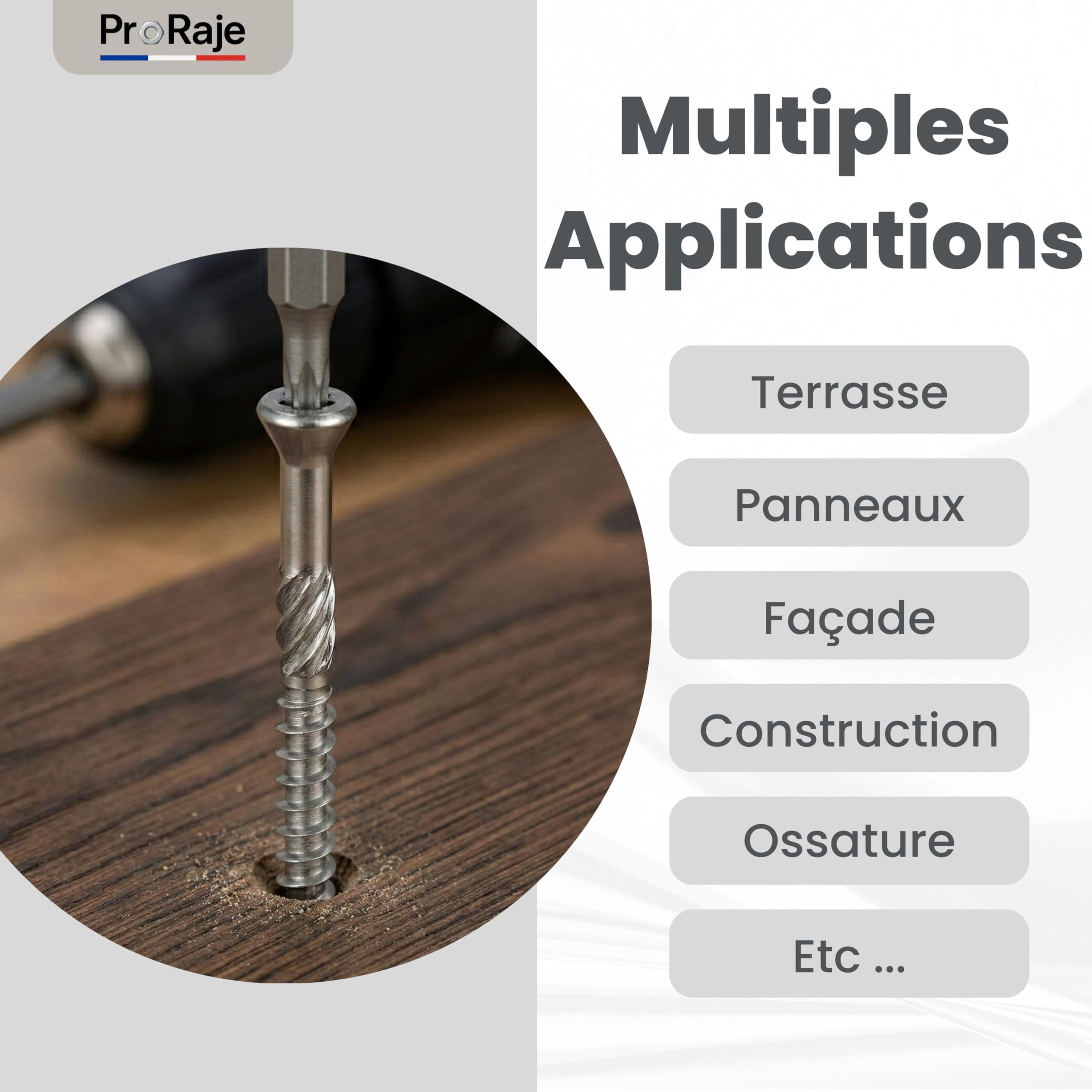 Vis de terrasse INOX A2 : 5x60 mm tête fraisée réduite TORX Ø 5 x 60mm | Vis à bois 60 mm terrasses/planches/bardages | Acier Inoxydable A2 (V2A/304) | 1 embout inclus : LOT DE 200 Pcs