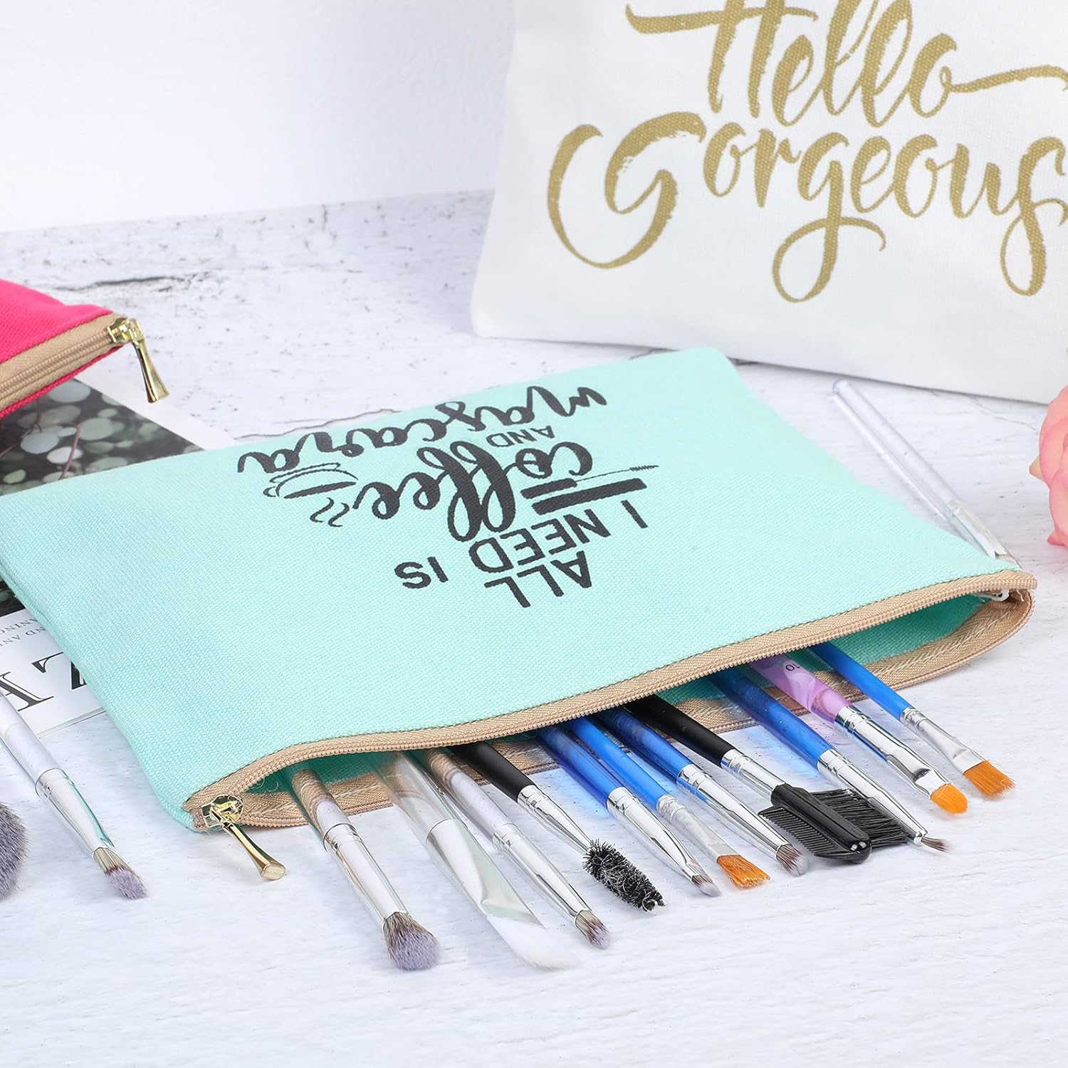 Xuniea 6 Pcs Canvas Makeup Bag Funny Cosmetic Bag Inspirational Multicolor Canvas Makeup Pouch Travel Portable Cute Toiletry Pouch Gift for Women Birthday Holiday Vacations Friends - Image 6