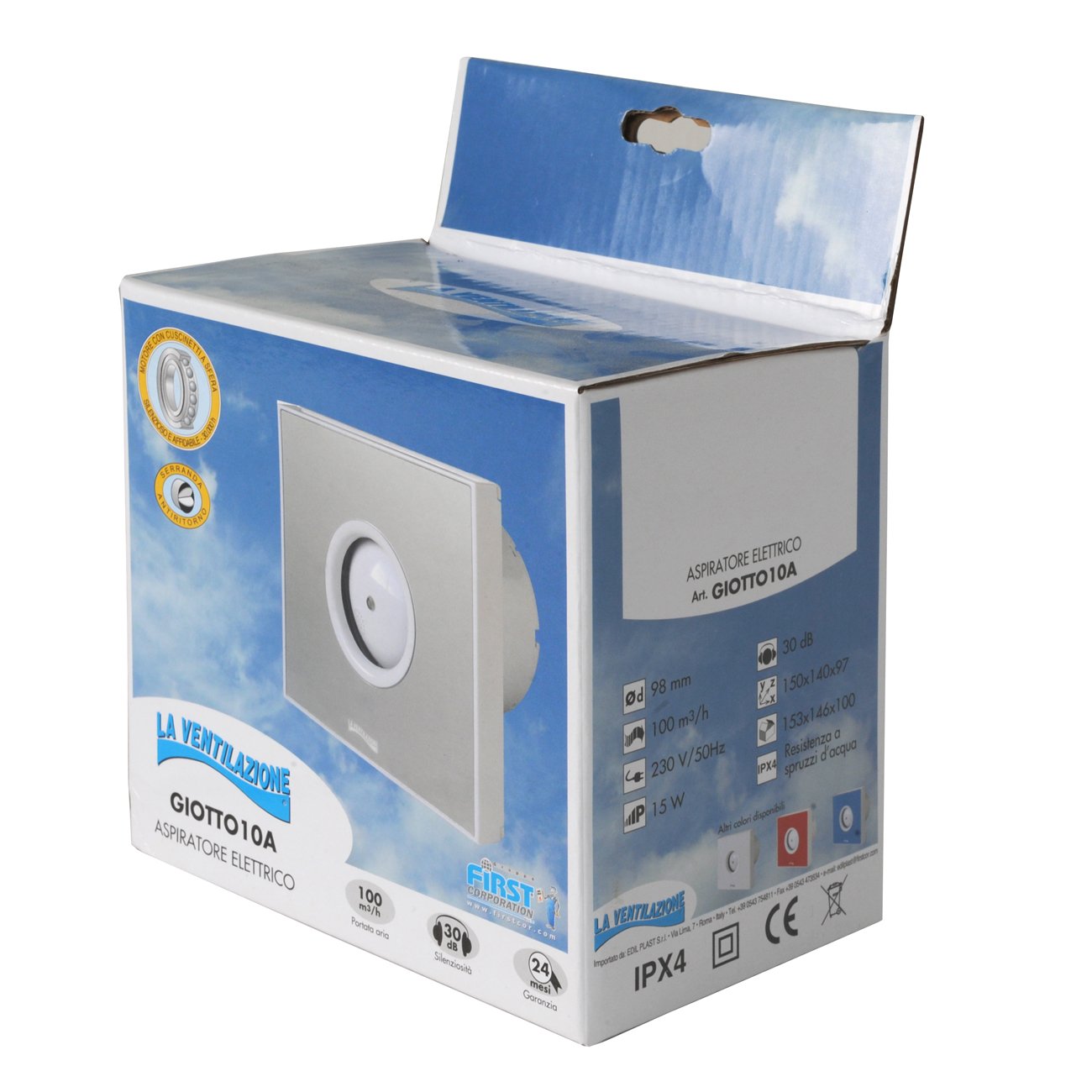 La Ventilazione GIOTTO10A Aspiratore Elicoidale Design Extra Piatto Grigio, per Foro diametro 100 mm / 4"
