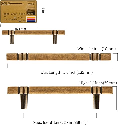 Miniatura 5 de Amerdeco Paquete de 10 tiradores de gabinete de latón antiguo de 3-34 pulgadas con agujero central para gabinete, manijas de gabinete de cocina para