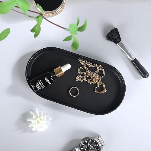 Miniatura 7 de Eyrozia Juego de accesorios de baño negro mate, juego de 3 piezas de dispensador de jabón de cerámica, juego de accesorios para encimera de tocador,