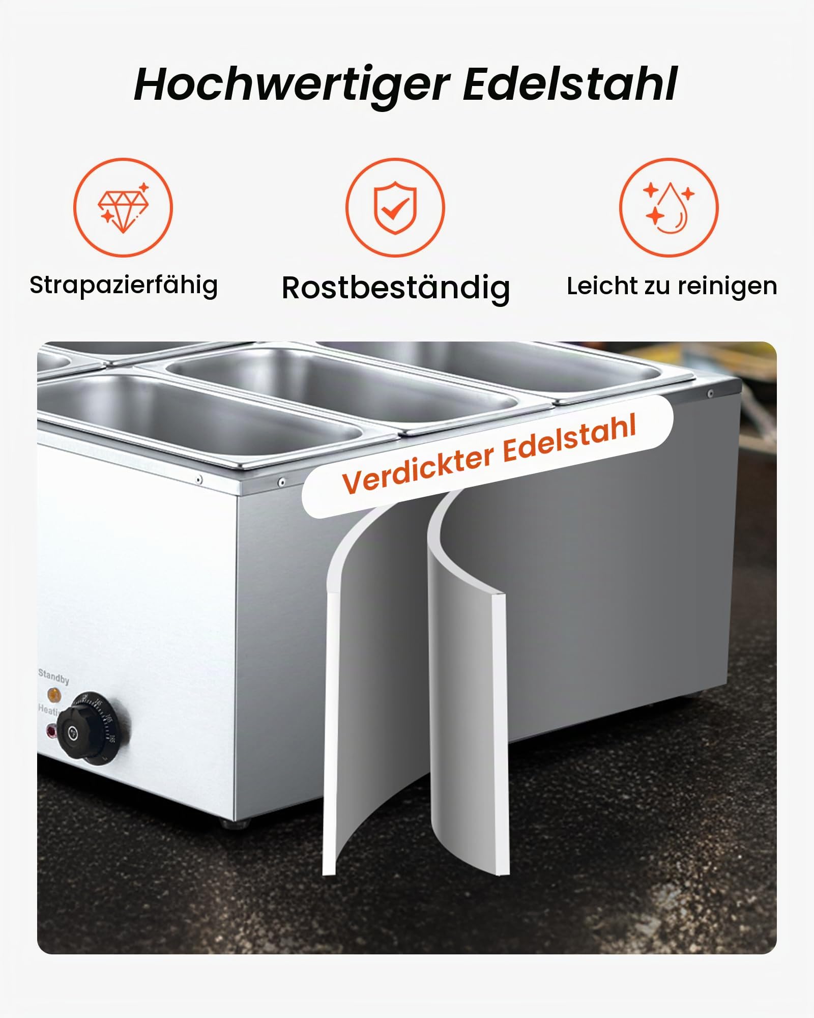 VEVOR kommerzieller Speisenwärmer (6 x 1/3 Größe Behälter), 1,5 kW elektrischer Wärmebehälter aus Edelstahl mit Abdeckung & Suppenkelle, Chafing Dishes Set für Catering Restaurant Party