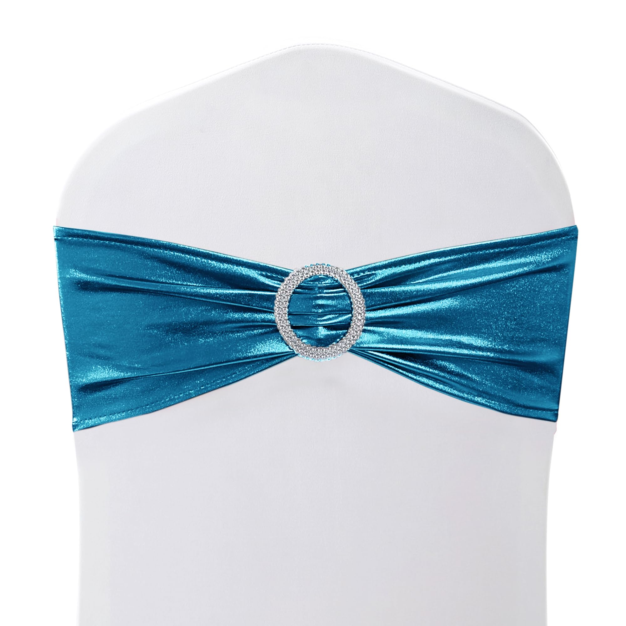 Trimming Shop Shiny Polyester & Spandex Chair Bands with Slider Buckle – Stretchy Fabric Chair Sashes, Elastic Wedding Chair Bands & Party Decorations, Turquoise, 25pcs — image 1