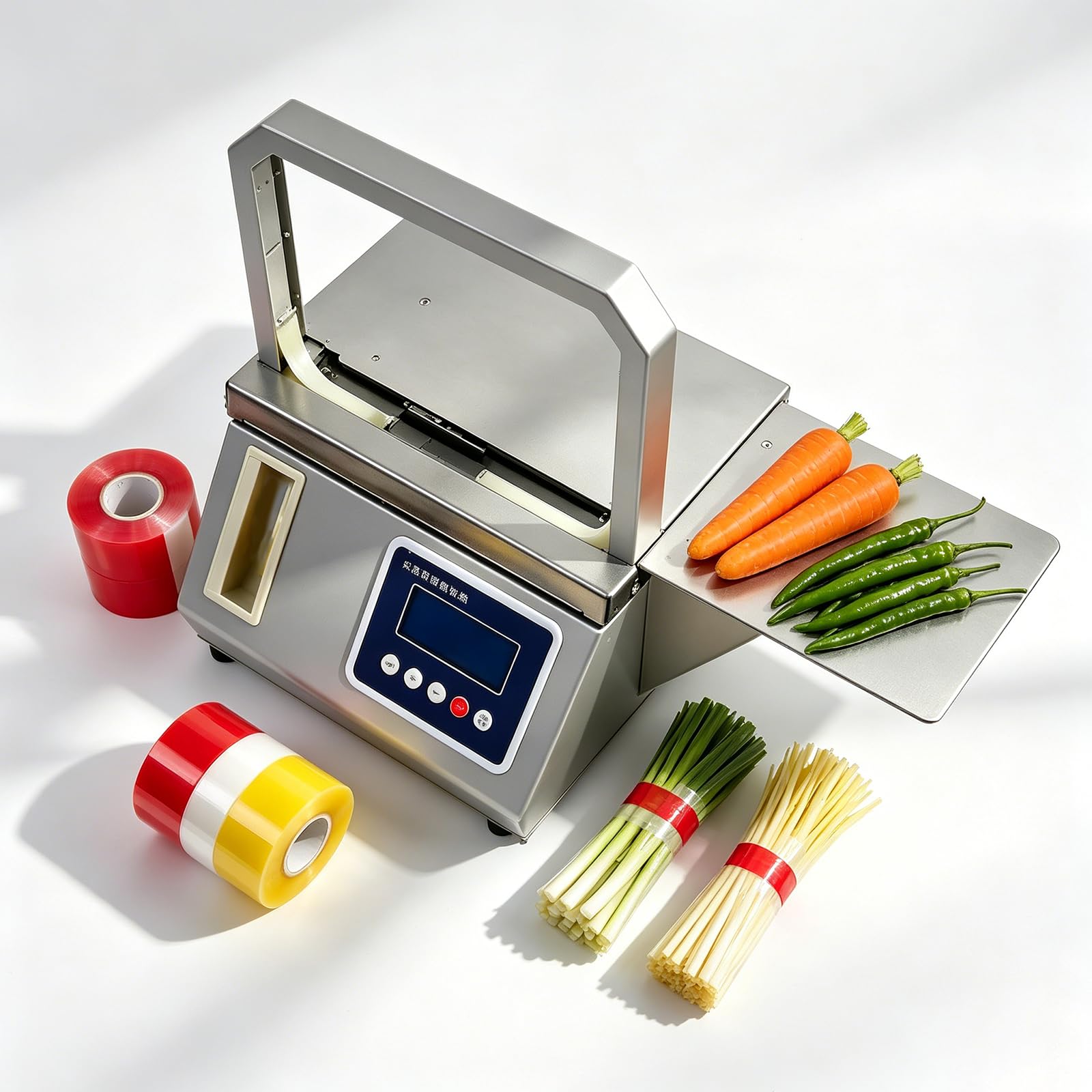 HEIHEIZI Small Automatic Tape Strapping Machine, Tabletop Industrial Strapping Banding Machine, Supermarket Vegetable Bundling, Using 11mm Width Strapping Tape, 1.5 Seconds/Time Rapid Band 22×22cm