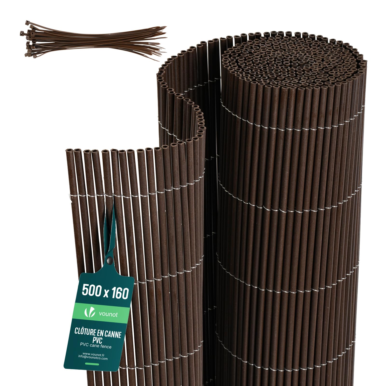VOUNOT® Cañizo de PVC Imitación a Mimbre Cerramiento Mimbre Artificial en PVC Alta Durabilidad con Bridas Cañas Enteras de 7,5 mm Valla de Decoración para Jardín y Terraza Ocultación Exterior 1x5M — view 14