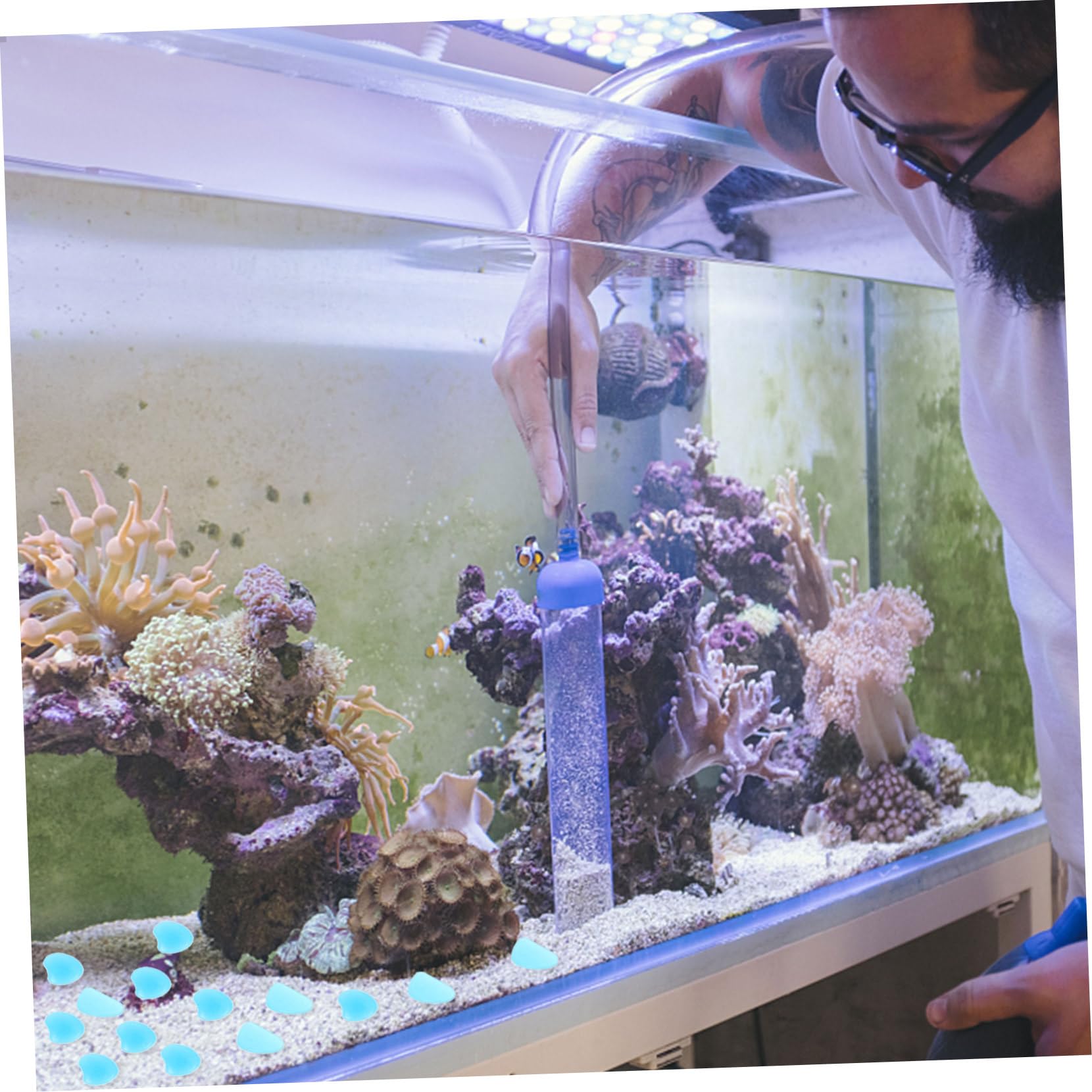 POPETPOP 3 Ensembles Bleu Galet Pierres D'Aquarium Réservoirs De Poissons Tube À Bulles Roches De Réservoir De Poissons Tremplin Sol Plante en Pot Test Aquarium Décoration 300 pièces * 3