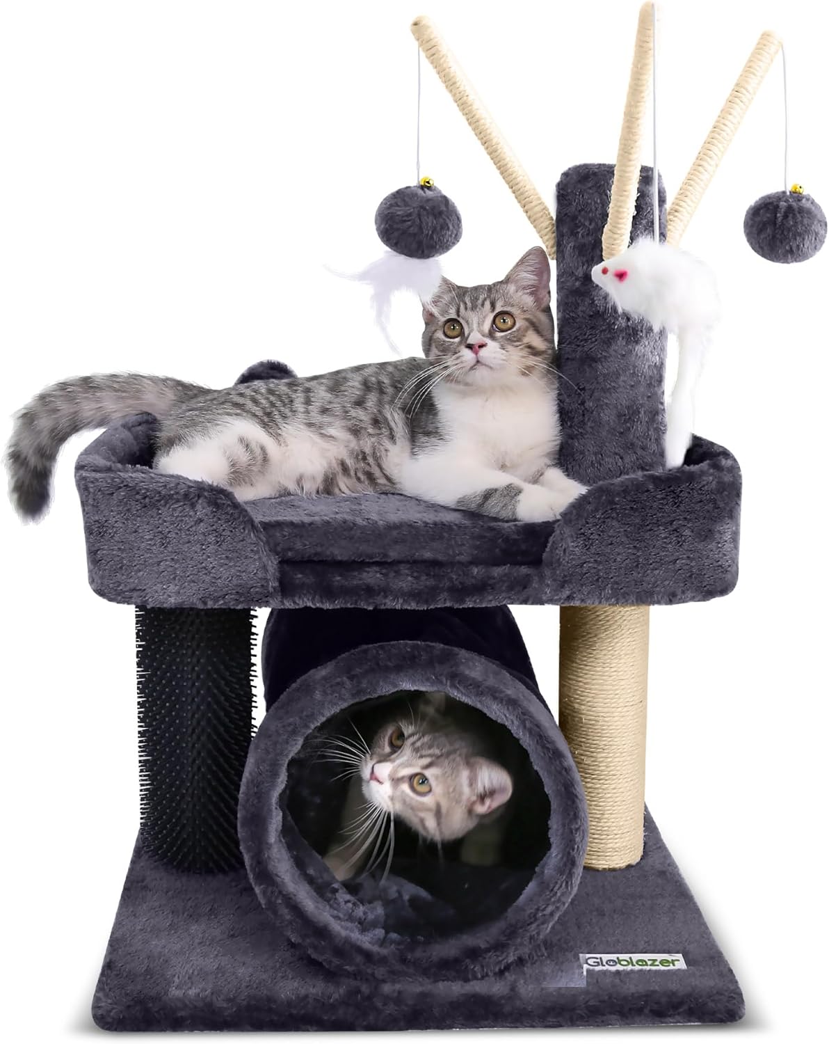 Globlazer Small Cat Tower, 25-inch Cat Tree Small Cat Tower with Scratching Post Specifically Designed Kitten Scratching Post, The First Cat Tree Recommended for Baby Cats, I25, Dark Grey