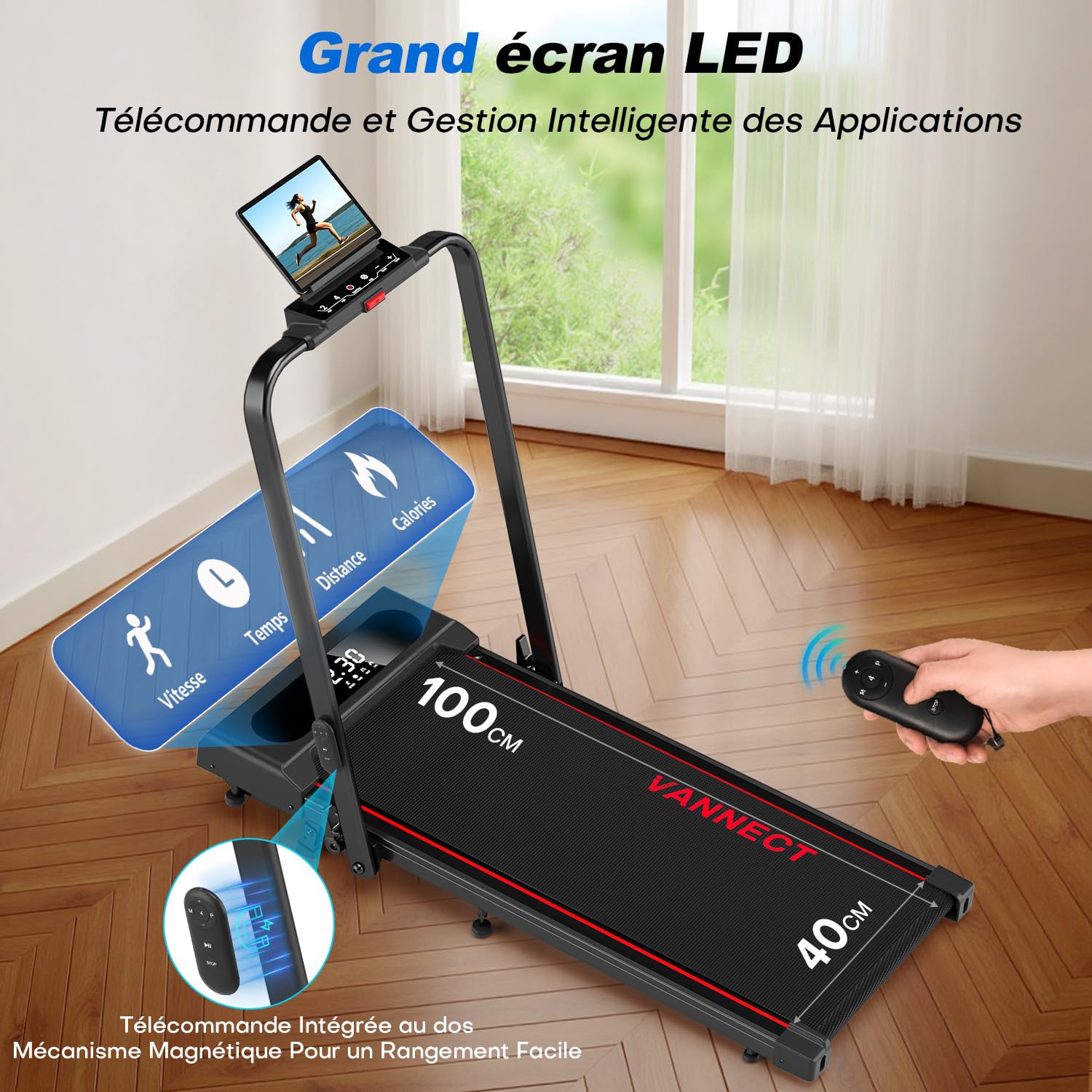 6 En 1 Tapis De Course Pliable, VANNECT Tapis De Marche, Équipé D'Un écran LED Et D'Une App Intelligente, Silencieux Tapis De Course Pliable Inclinable, Pour La Maison Et Le Bureau, Charge