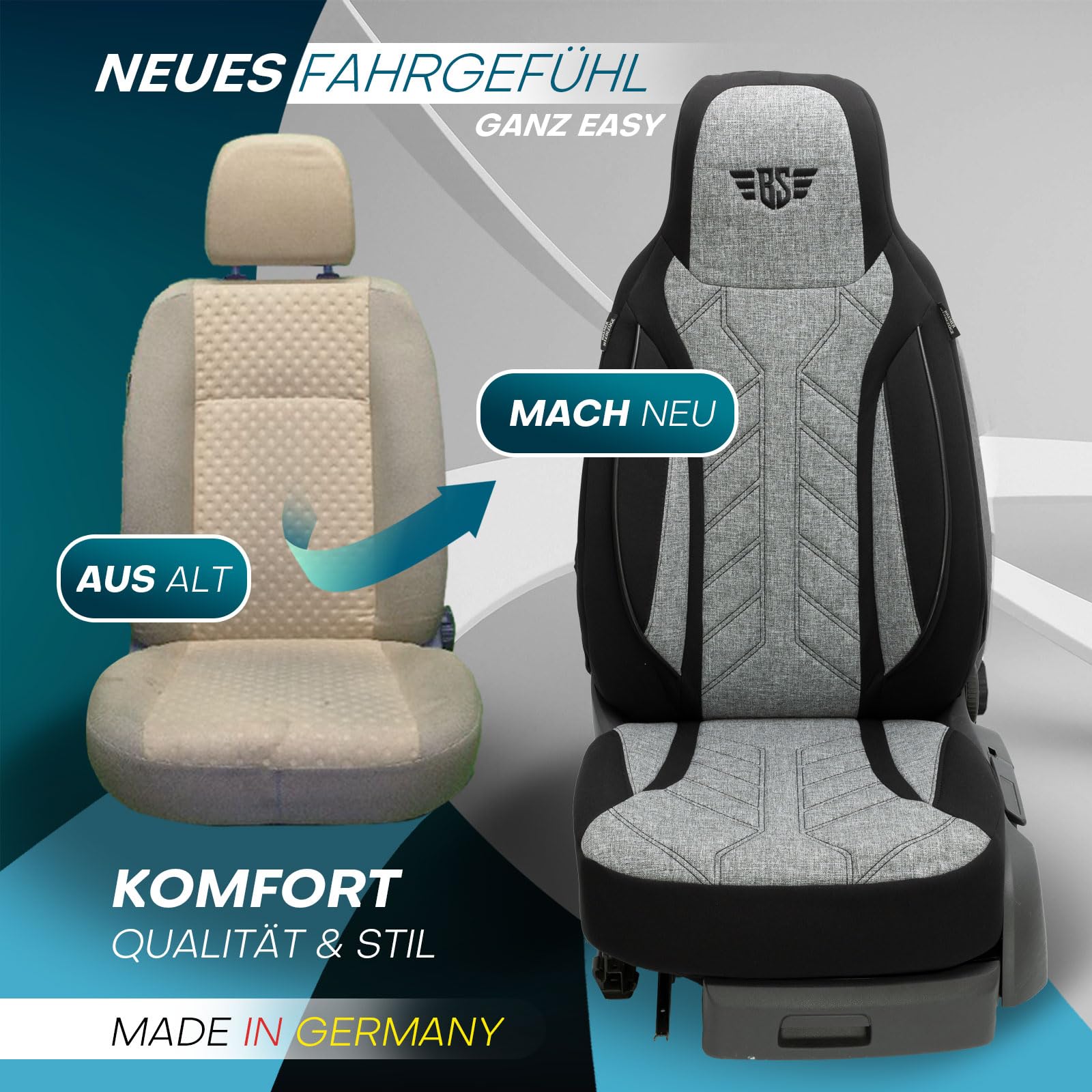 HERM201 - Fundas de asiento para Ford Fiesta | Color: negro y gris claro | Modelo: Prime Pilot | Fundas de asiento | Fundas de asiento | Fundas protectoras | HERM201