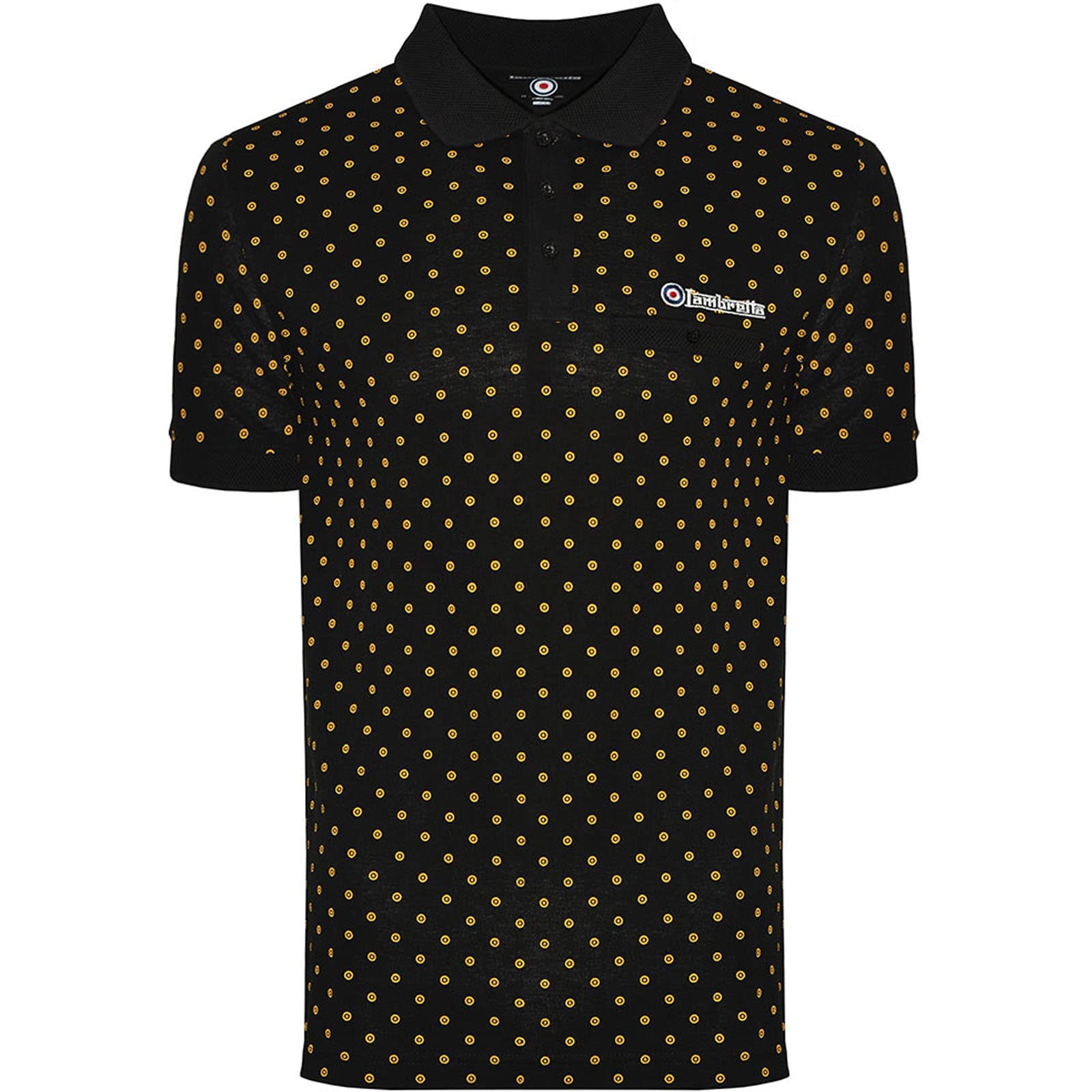 Lambretta Men's Black/Gold Target Aop Premium Polo Shirt - M