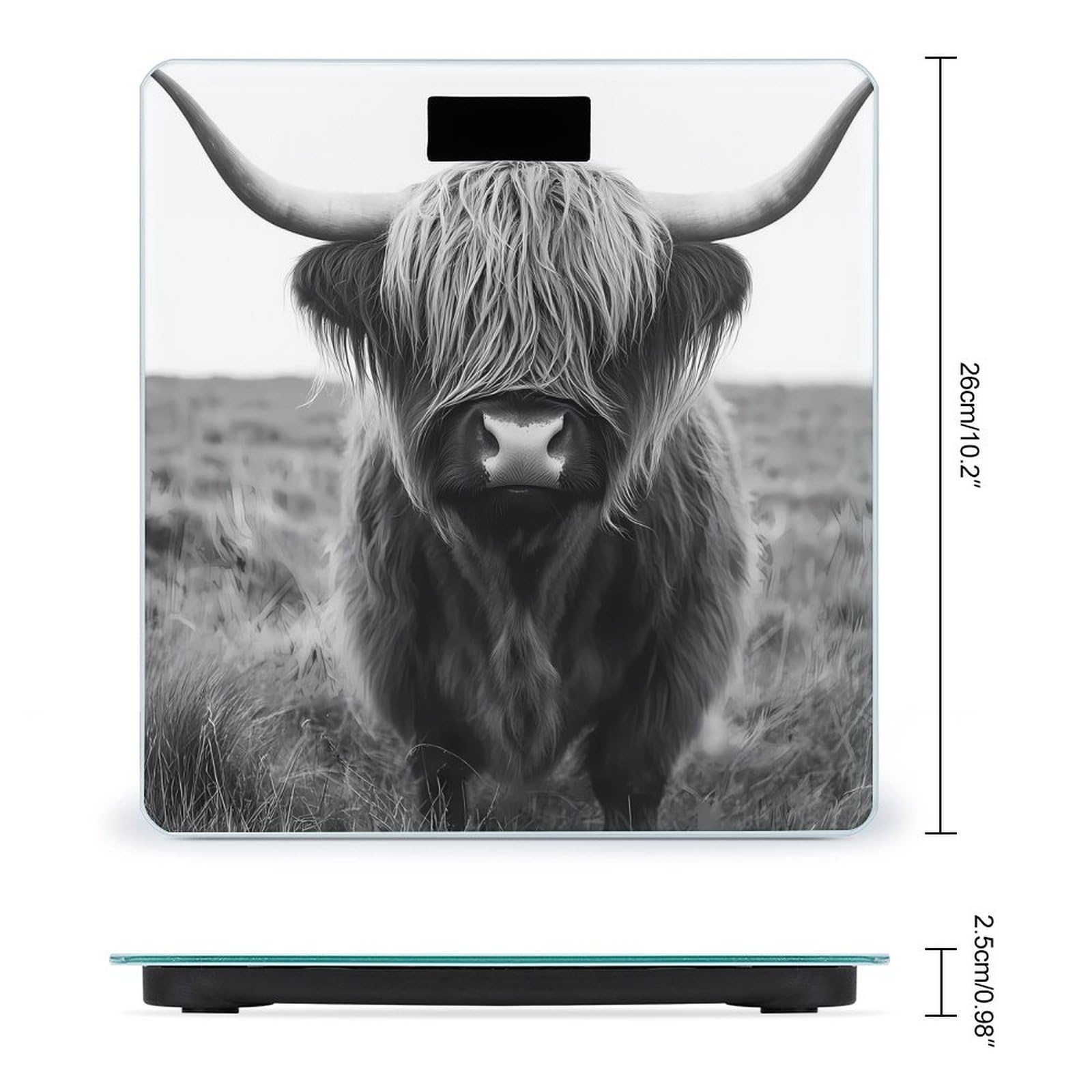Black White Highland Cow Scale for Body Weight Smart Accurate Digital Bathroom Scale with Easy Read LCD