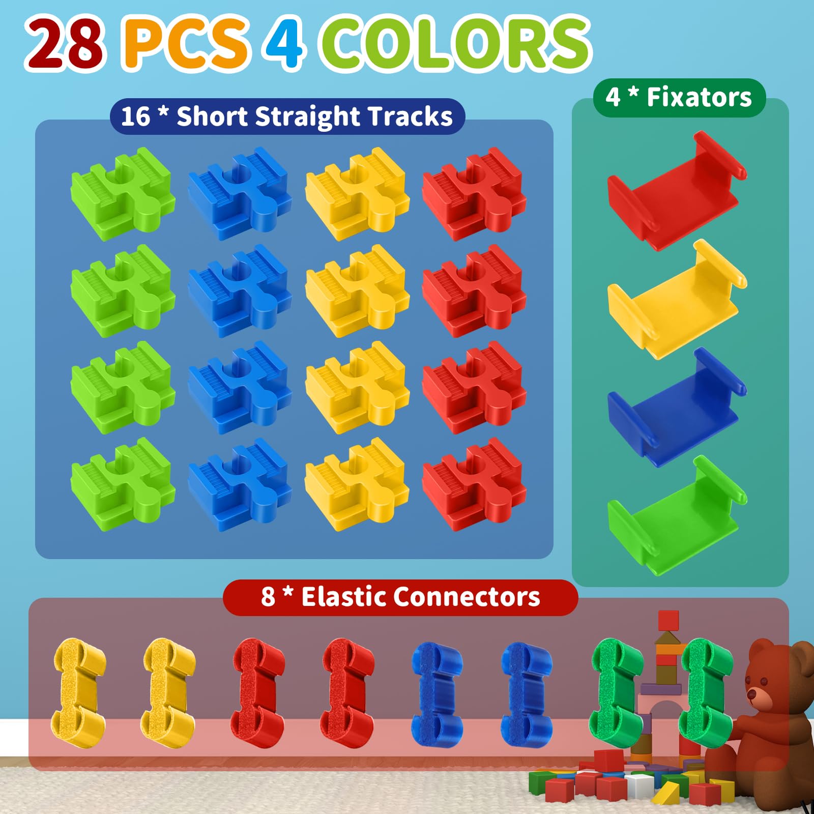 28 Pezzi Connettori Adattatori Compatibili Con Brio Duplo, Attraversamento Per Treno, Connettori Per Binari, Connettori per binari Builder Set