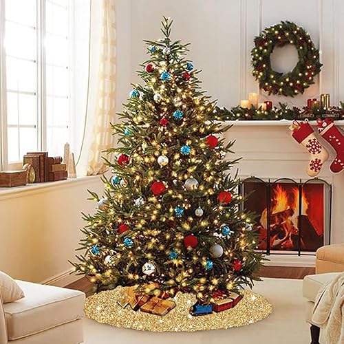 Miniatura 2 de Falda de árbol de Navidad dorada de 46 pulgadas, faldas redondas de terciopelo para árbol de Navidad, faldas de árbol de Navidad, faldas de árbol de