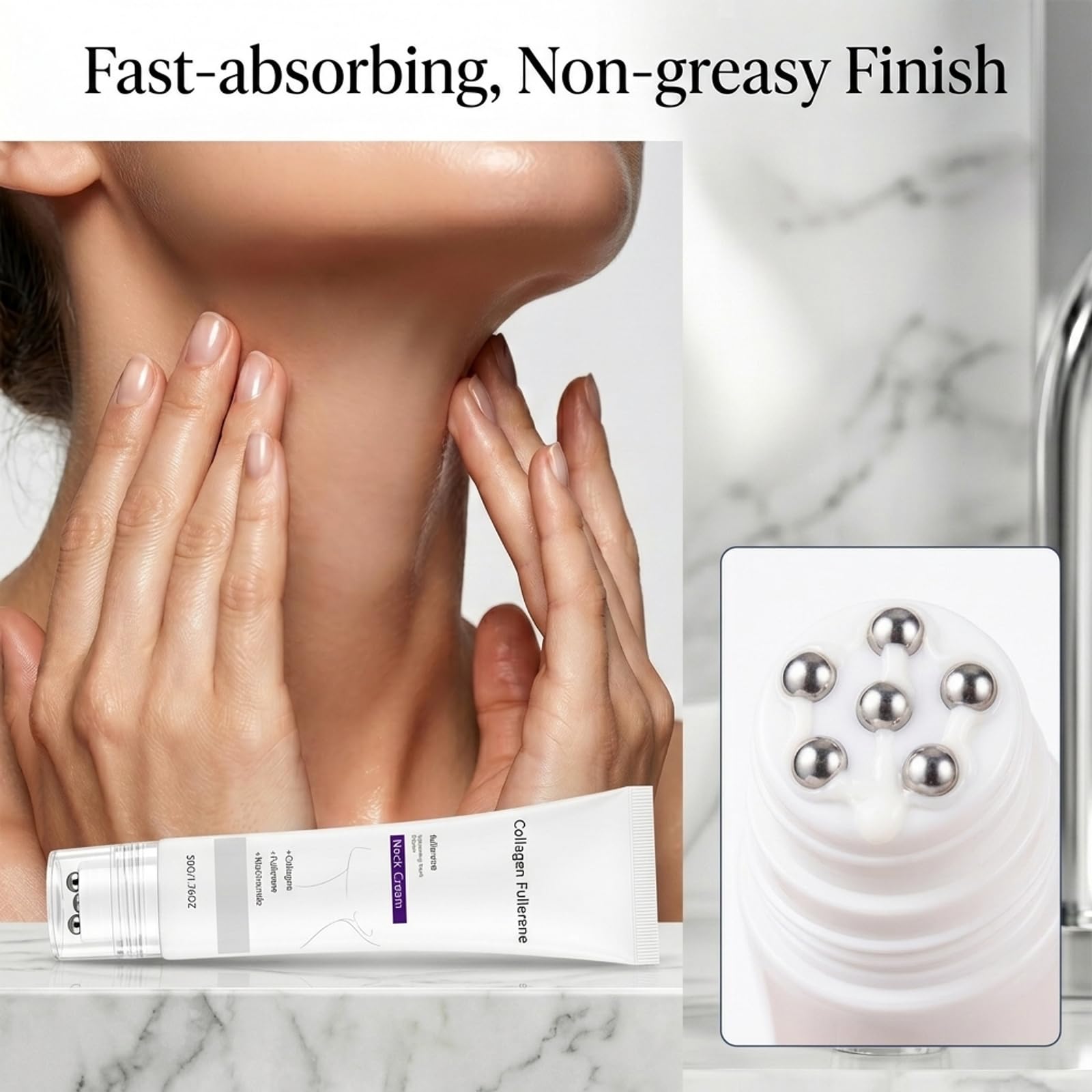Crema Rassodante per il Collo con Rullo, Magic Collagen Fullerene Neck Cream, Crema Collo e Décolleté Lifting Con Collagen Peptides, Firming Neck Cream, Riduce Rughe, Nutre, Anti Rughe, 50g (3pcs)