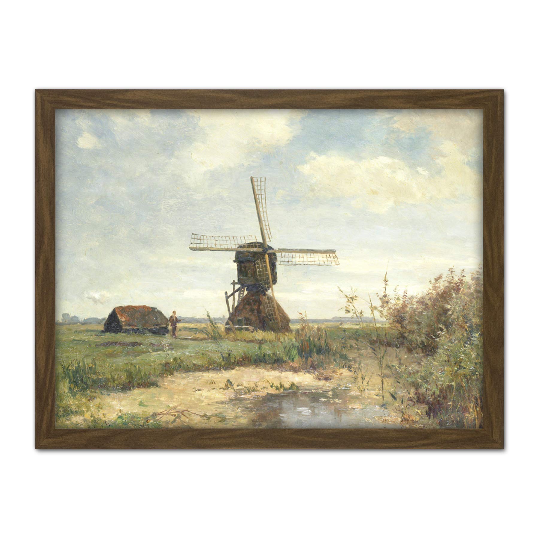 Artery8 Paul Gabriel Sunny Day A Windmill On A Waterway Artwork Framed Wall Art Print 18X24 Inch