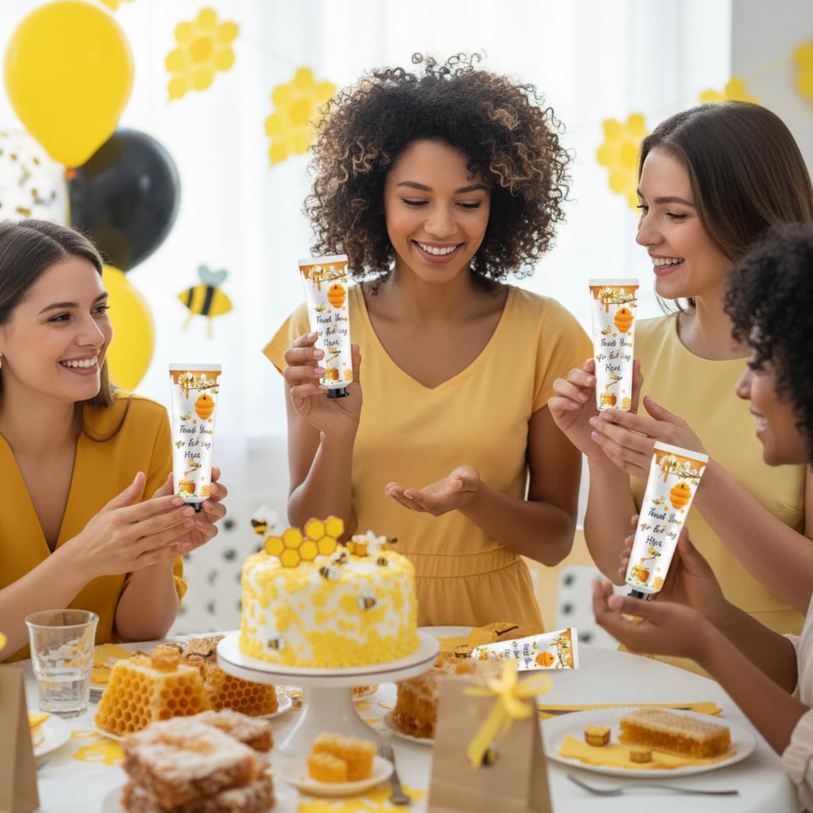 48 juegos de crema de manos para baby shower, miel de abeja, recuerdos para baby shower, crema de manos de agradecimiento para invitados, loción de viaje con bolsas de organza.