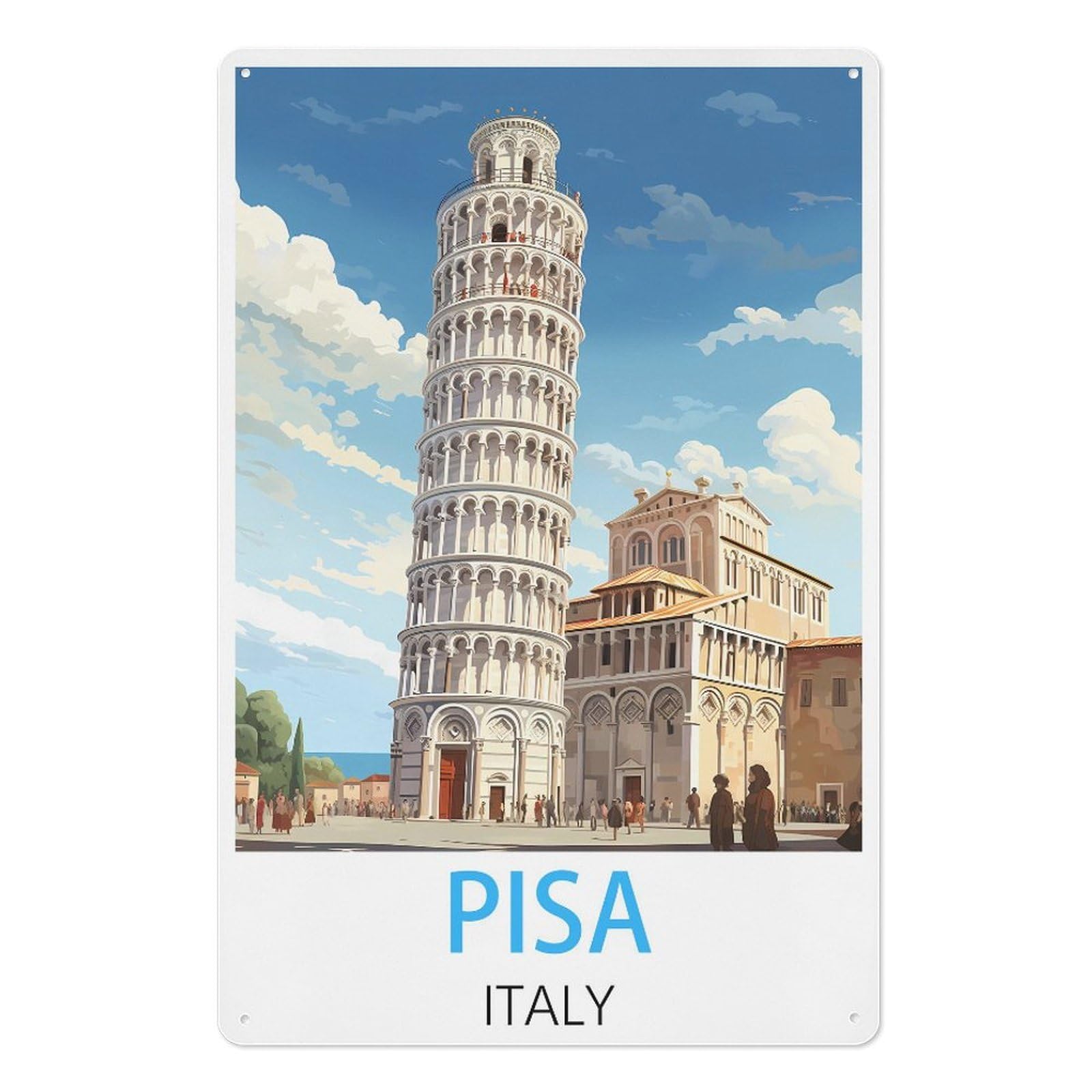Pisa Italy Retro Design Tin Paintings Vintage Tin Sign 08x12inch(20x30cm) Wall Art for Home Office Bedroom Living Room Cafes Wall Decor