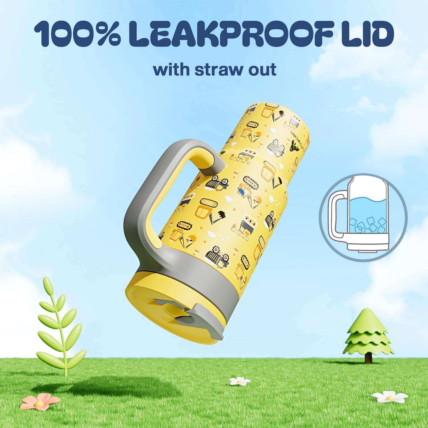 24 oz Stainless Steel Cup with Handle for Preschooler: BPA-Free, Lid with Straw, Easy to Clean, Car Cupholder Friendly, Insulated Tumbler for Playtime, Sports, Summer Camp, Vacation, Gift (Dig It Up) - Image 3