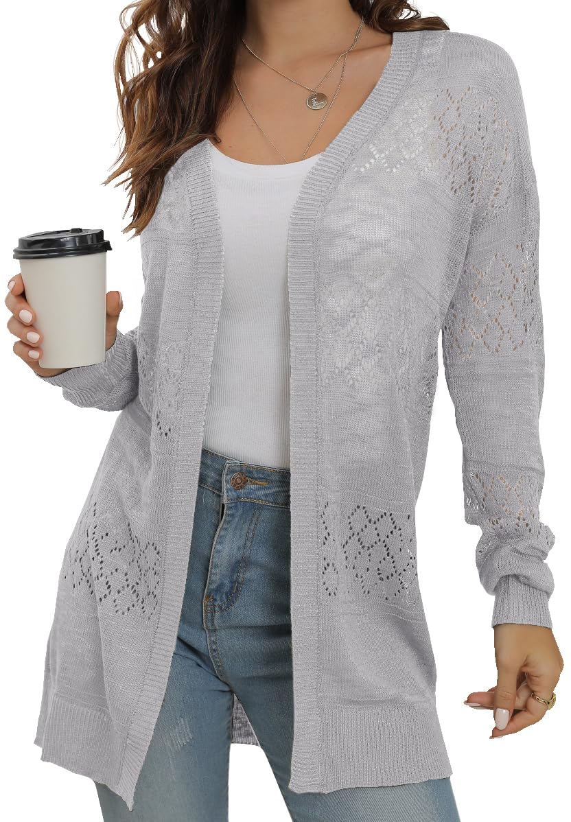 GRECERELLE Lightweight Cardigan Sweaters for Women Crochet Knit Open Front Long Sleeve Loose Casual Boho Summer Beach Coverup