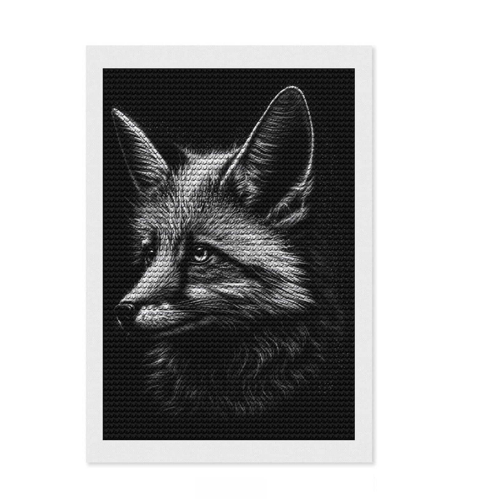 Junmoney Fox BW Round Drill Diamond Painting 8"x12", for Women, Office Decor, Good for Quiet Evenings, Festive Craft Gift