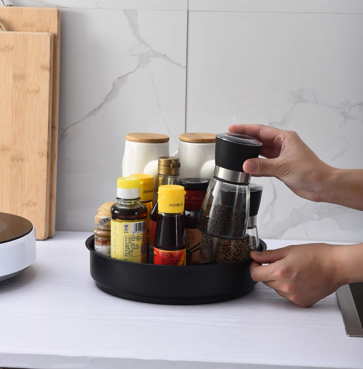 Lazy Susan Drehteller Gewürzregal Schrank-Organizer, drehbarer Aufbewahrungsbehälter für Küche, Speisekammer, Arbeitsplatte, Regal, Tisch, Schminktisch, 30,5 cm, Schwarz